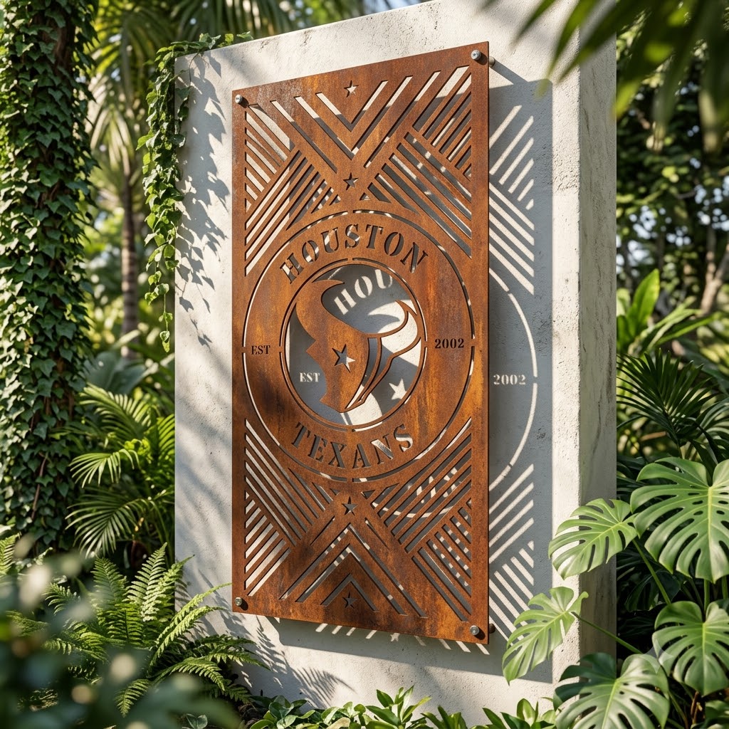 Houston Texans NFL Fire Roasted Metal Wall Art Football Fan Gift Outdoor Patio Porch Vintage Decor