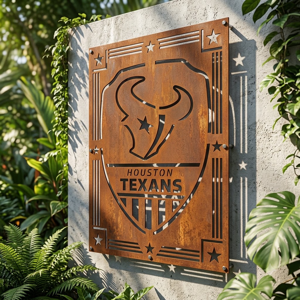 Houston Texans Shield Shape Metal Custom Metal Garden Panel NFL Fan Wall Art Home Decor
