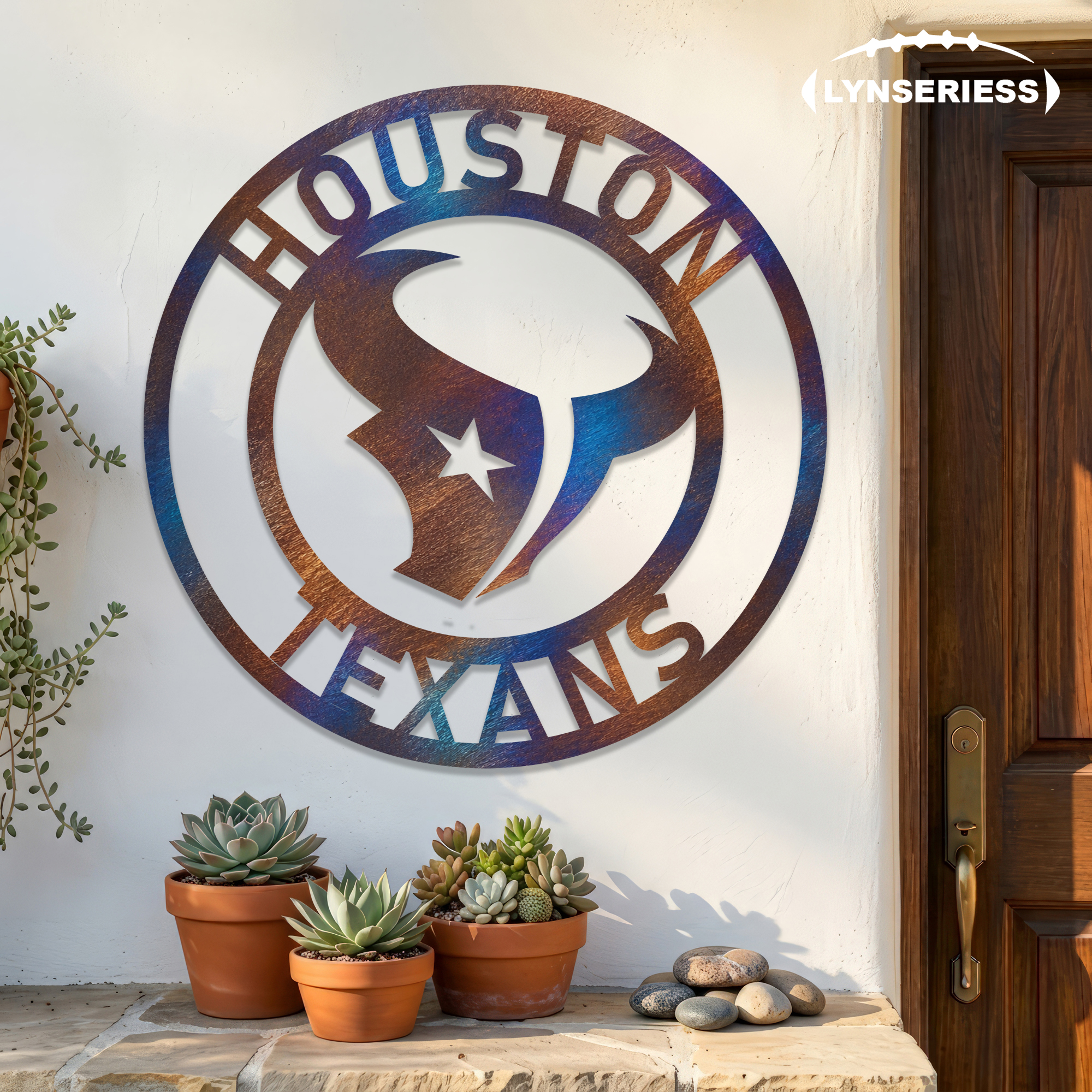 Houston Texans NFL Fire Roasted Metal Wall Art Football Fan Gift Outdoor Patio Porch Vintage Decor