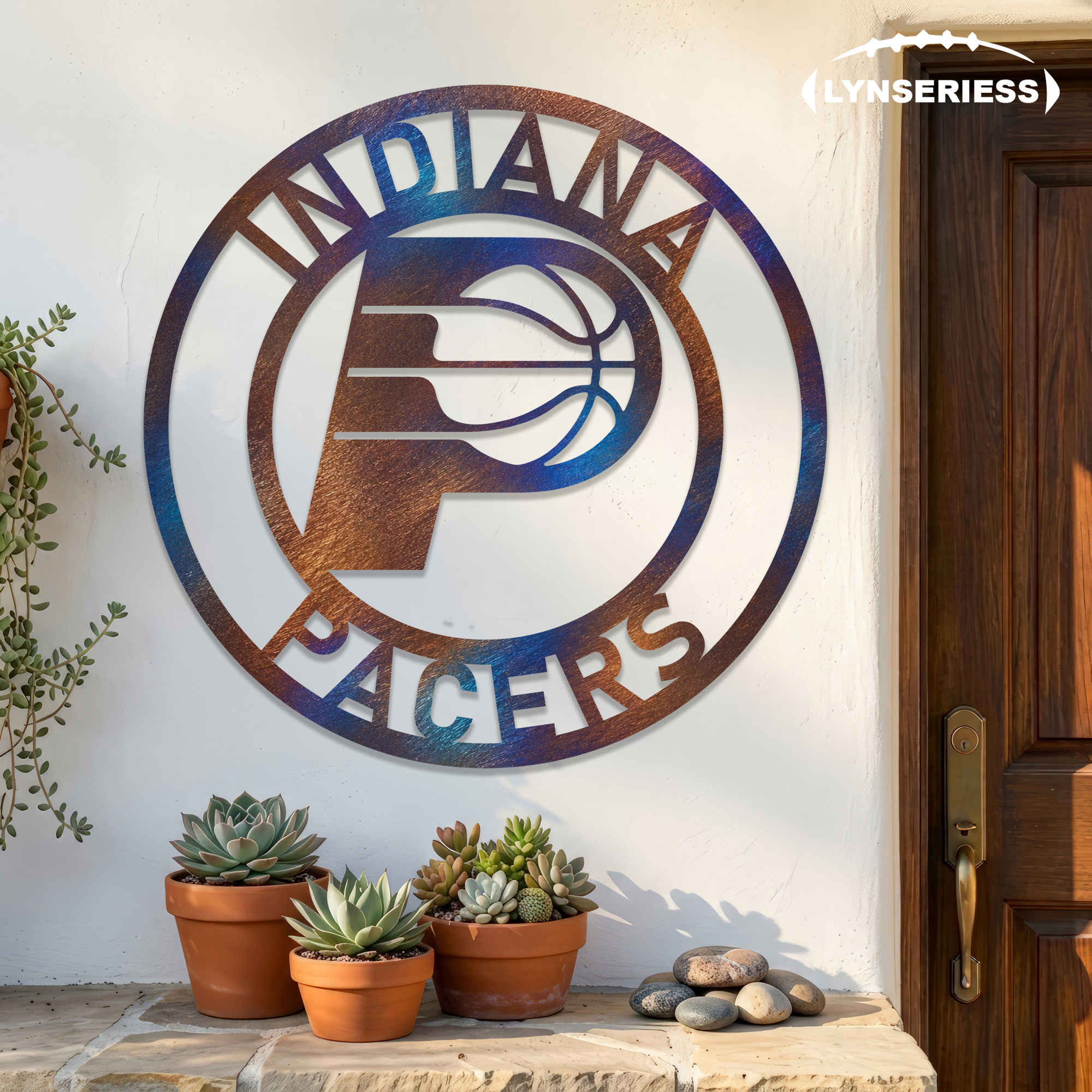 Indiana Pacers NBA Fire Roasted Metal Wall Art Basketball Fan Gift Outdoor Patio Porch Vintage Decor