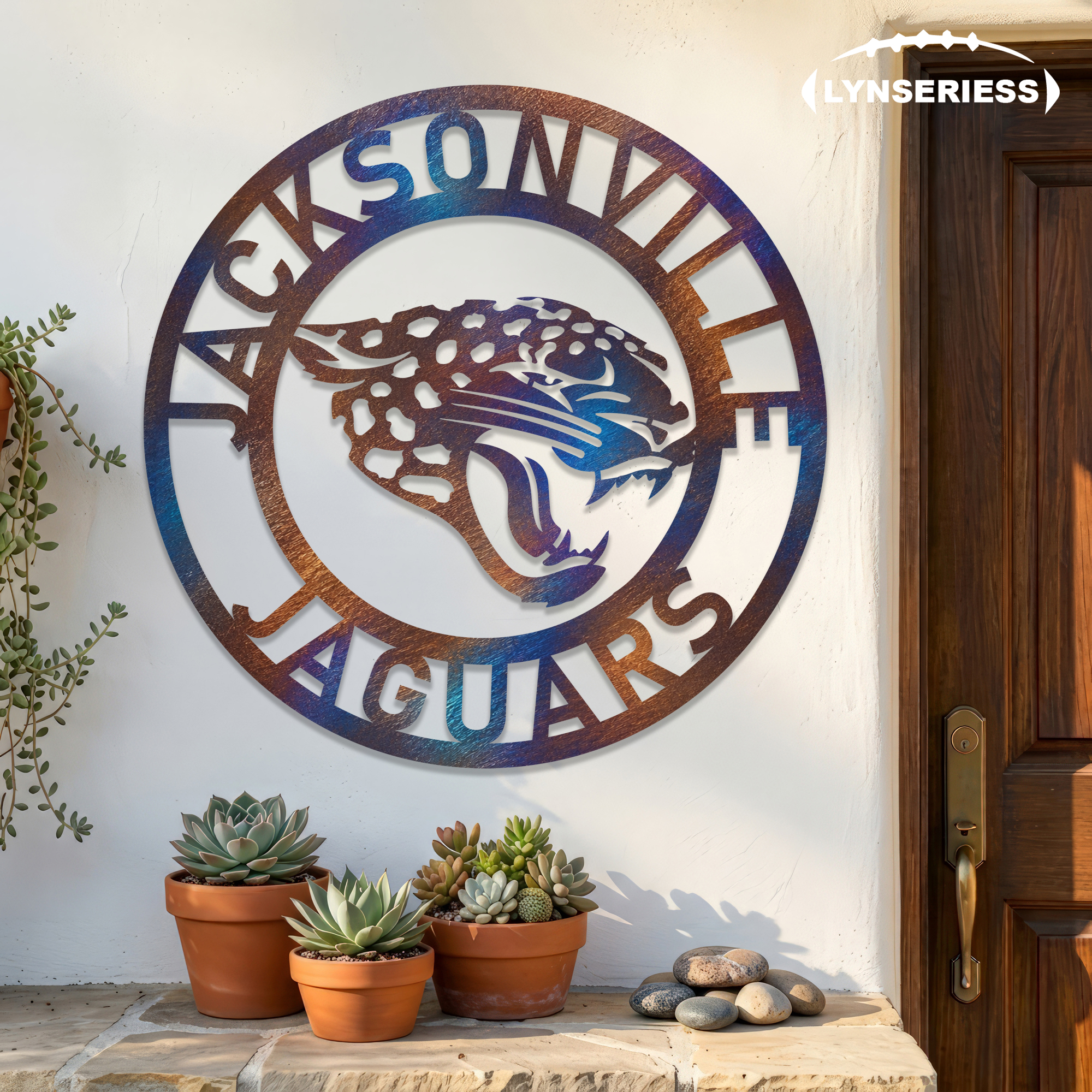 Jacksonville Jaguars NFL Fire Roasted Metal Wall Art Football Fan Gift Outdoor Patio Porch Vintage Decor