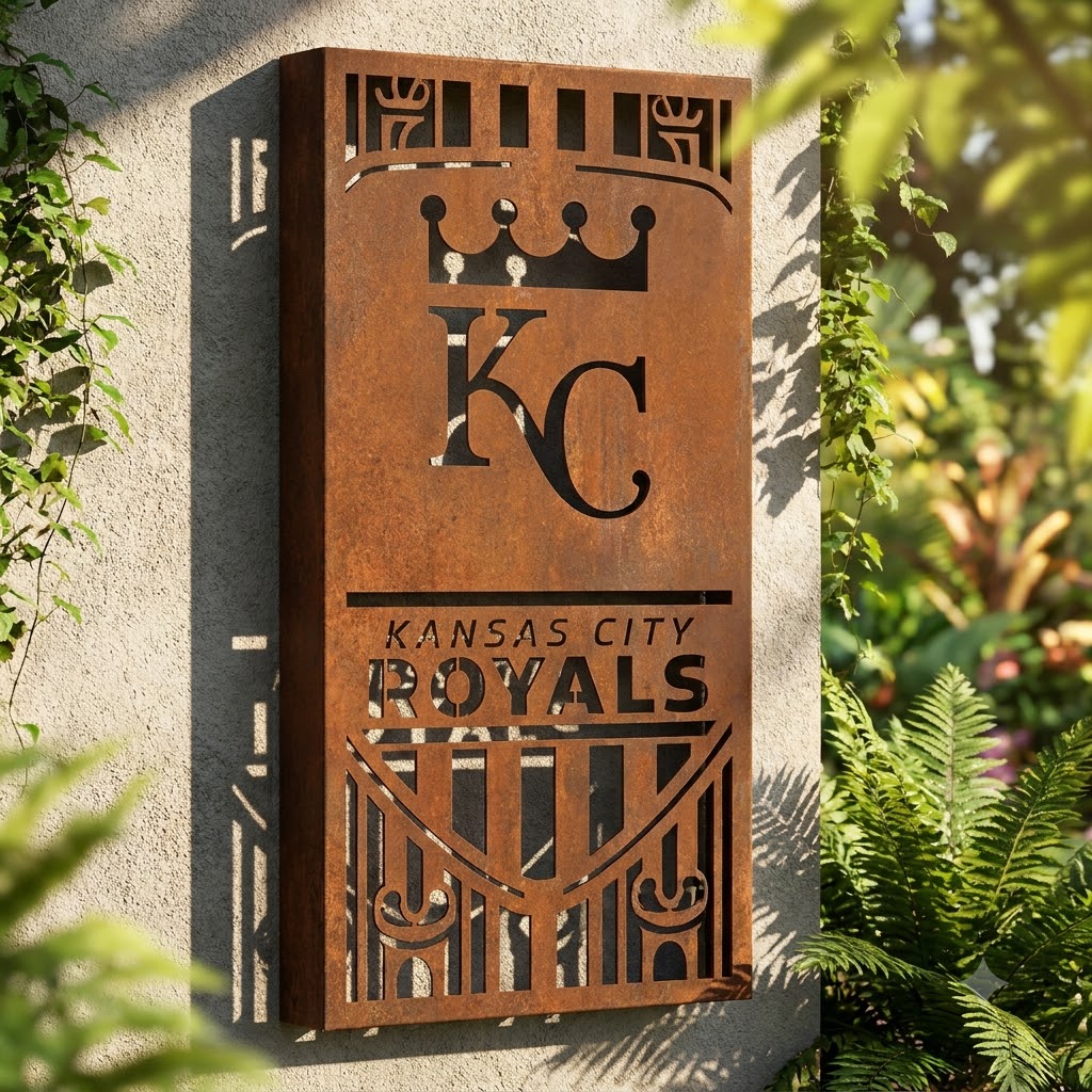 Kansas City Royals Shield Shape Metal Custom Metal Garden Panel MLB Fan Wall Art Home Decor