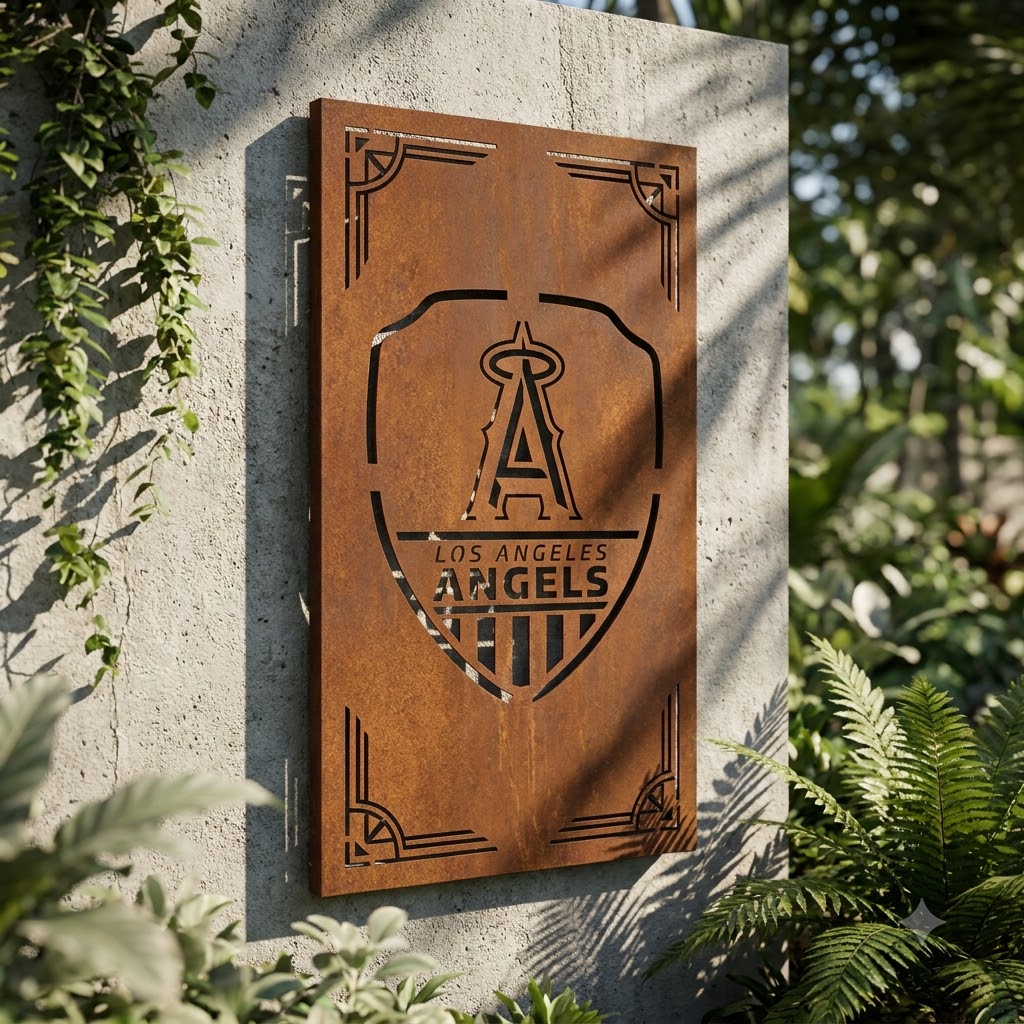 Los Angeles Angels Shield Shape Metal Custom Metal Garden Panel MLB Fan Wall Art Home Decor