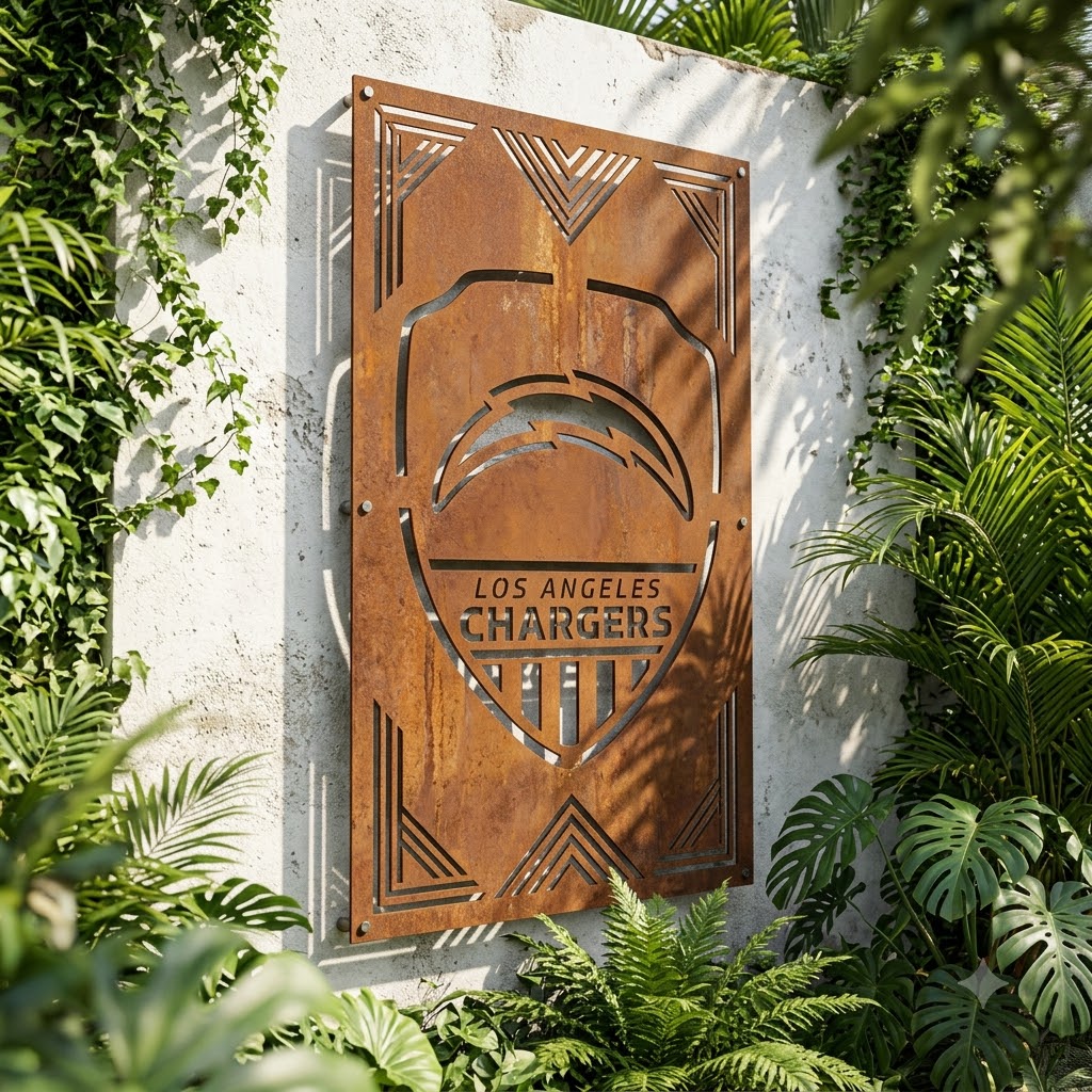 Los Angeles Chargers Shield Shape Metal Custom Metal Garden Panel NFL Fan Wall Art Home Decor