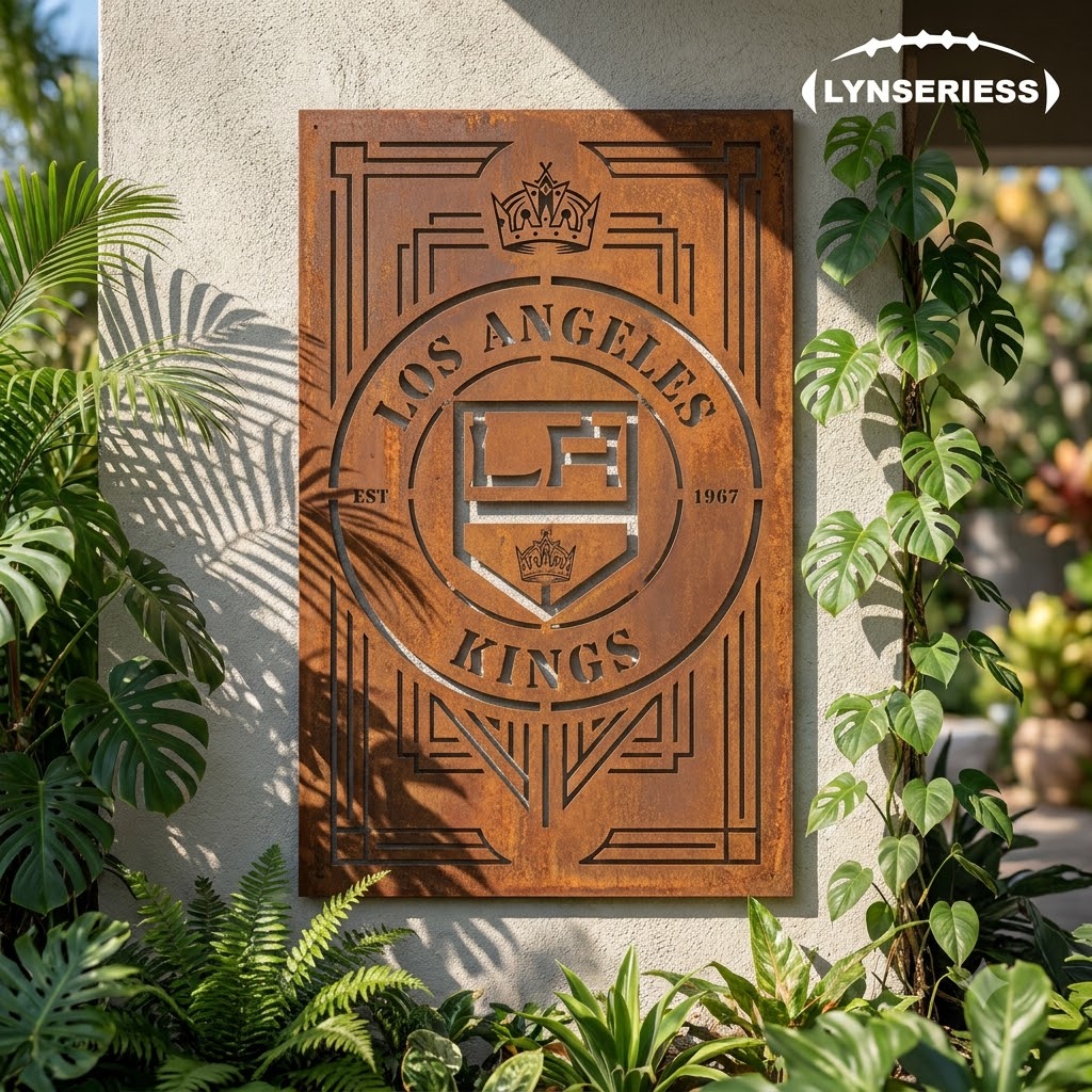 Los Angeles Kings NHL Fire Roasted Metal Wall Art Hockey Fan Gift Outdoor Patio Porch Vintage Decor
