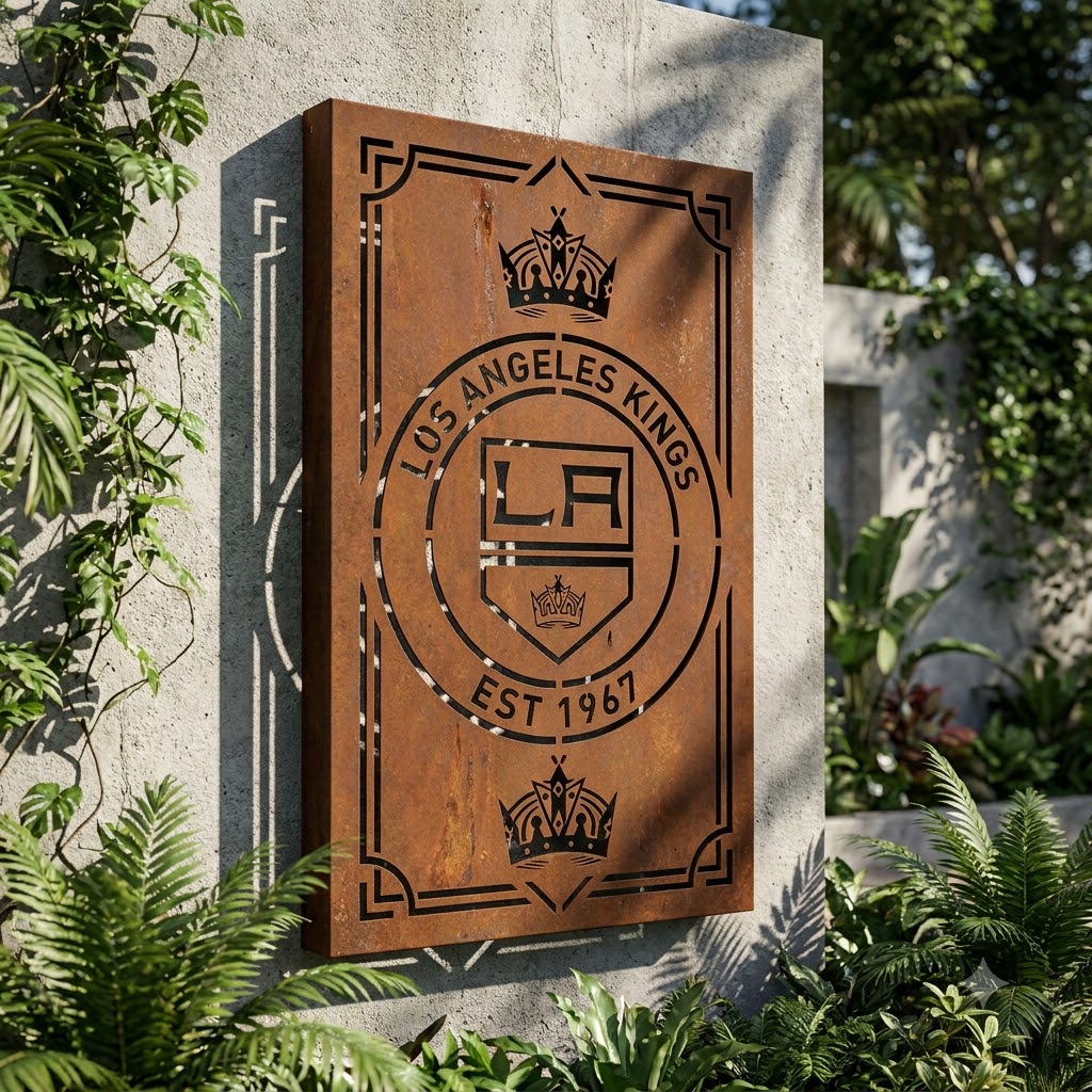 Los Angeles Kings Shield Shape Custom Metal Garden Panel NHL Fan Wall Art Home Decor