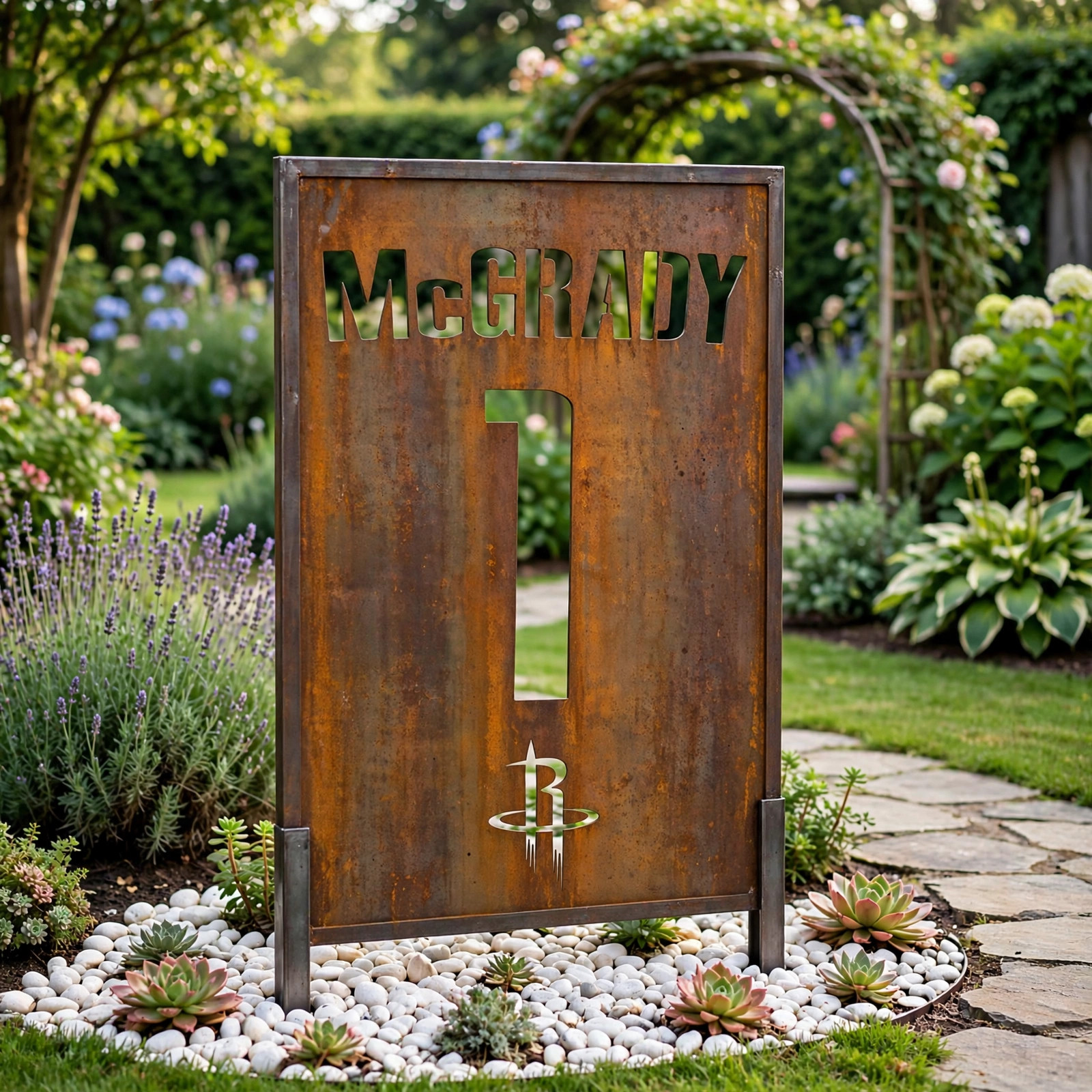 Houston Rockets Tracy McGrady Logo Metal Garden Panel – NBA Basketball Fan Outdoor Yard Decor Gift