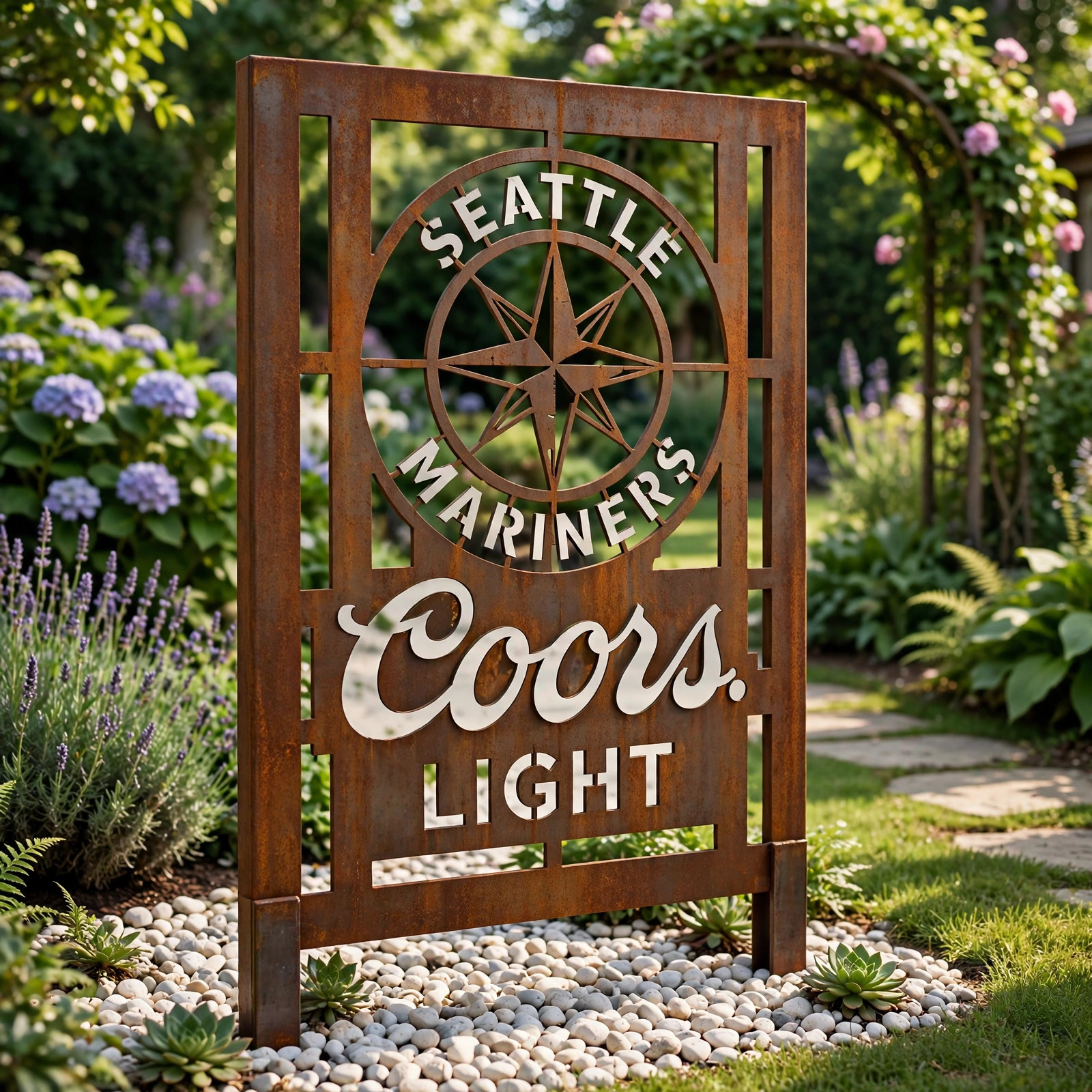 Seattle Mariners Logo Metal Garden Panel – MLB Baseball Fan Outdoor Yard Decor Gift