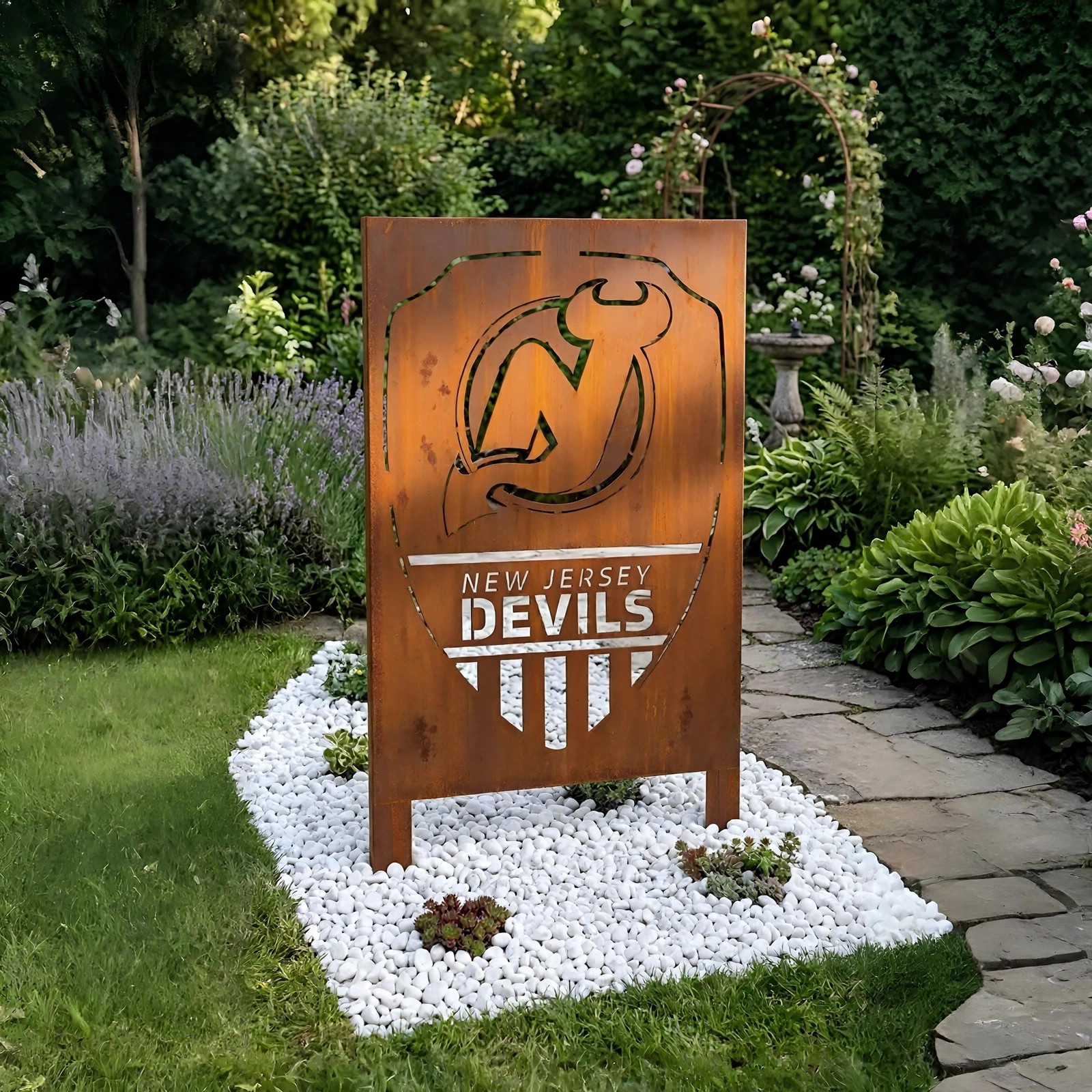 NHL New Jersey Devils Shield Shape NHL Fan Wall Art Home Decor Metal Garden Panel Yard Art Outdoor Decor
