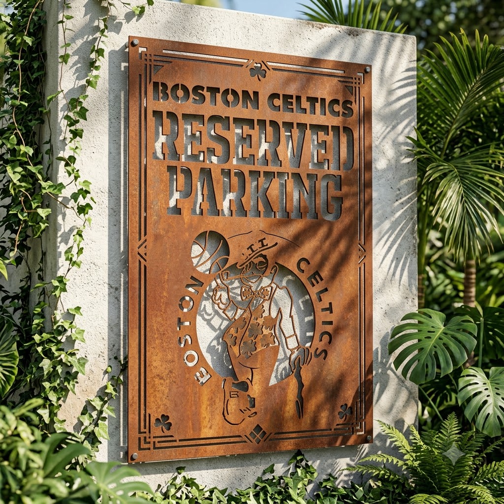 Boston Celtics Reserved Parking Logo Custom Metal Garden PanelNBA Fan Wall Art Home Decor