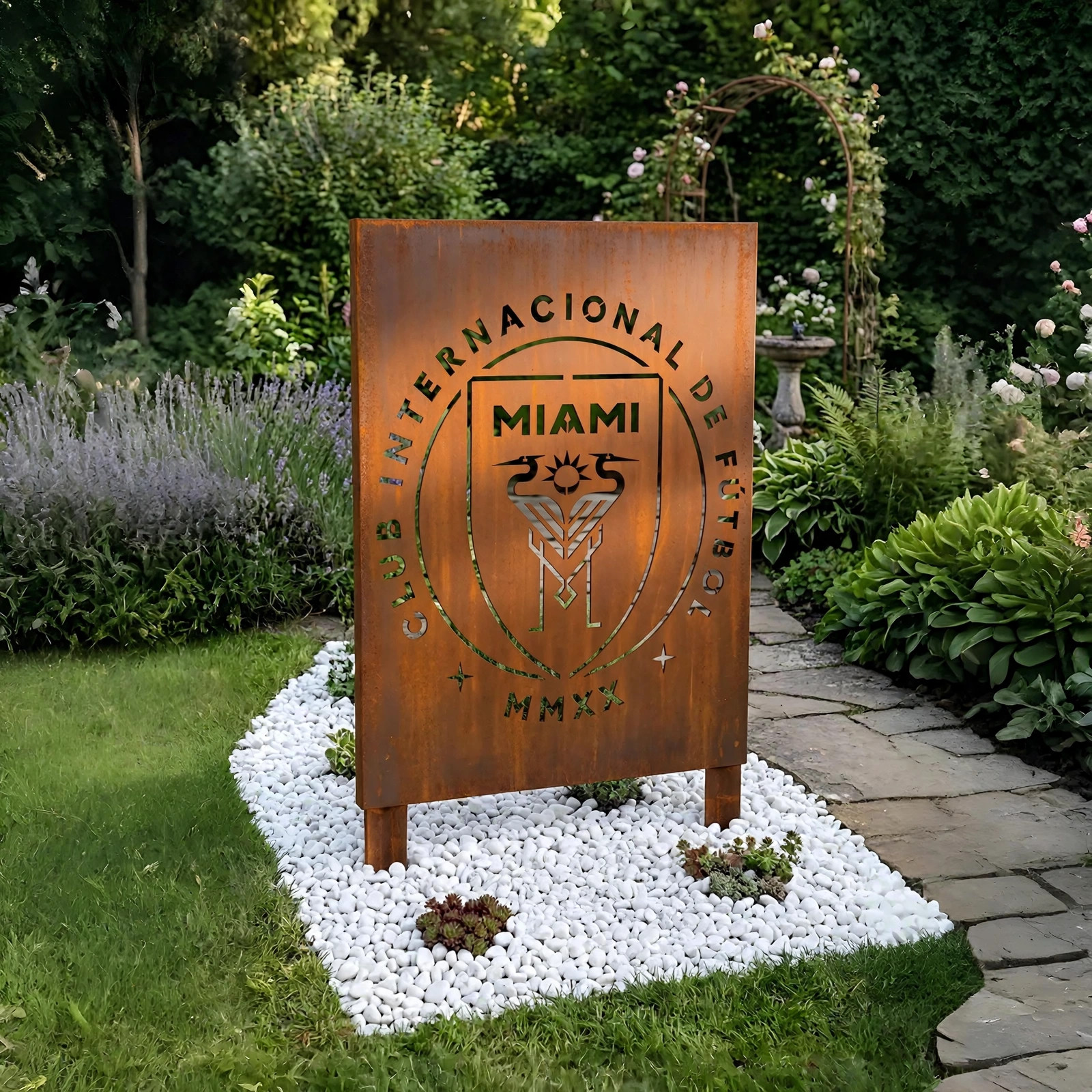 Inter Miami CF Logo Metal Garden Panel – MLS Soccer Fan Outdoor Yard Decor Gift