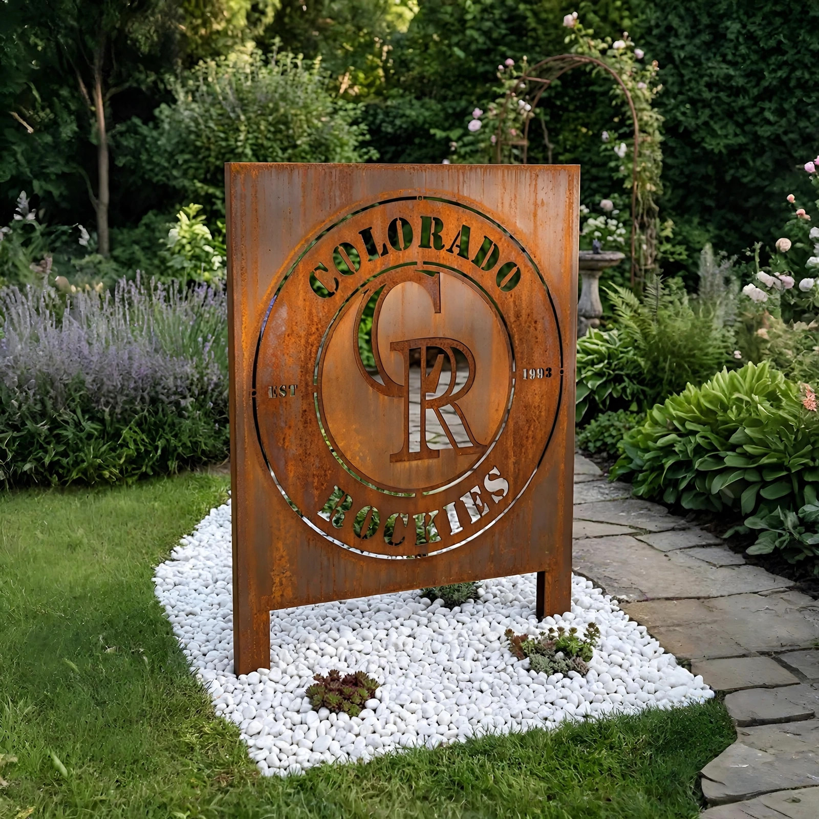 Colorado Rockies Logo Metal Garden Panel – MLB Baseball Fan Outdoor Yard Decor Gift