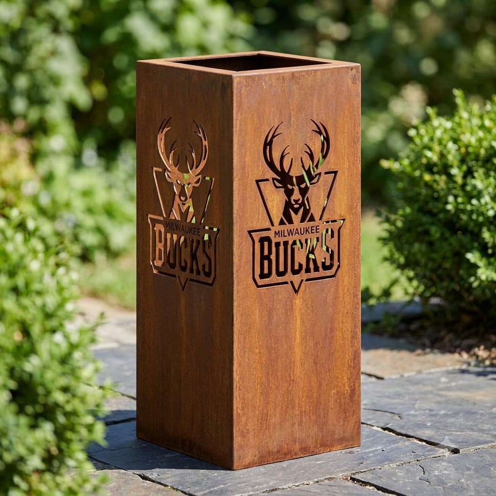 Milwaukee Bucks Shield Shape Garden Metal ColumnNBA Fan Wall Art Home Decor