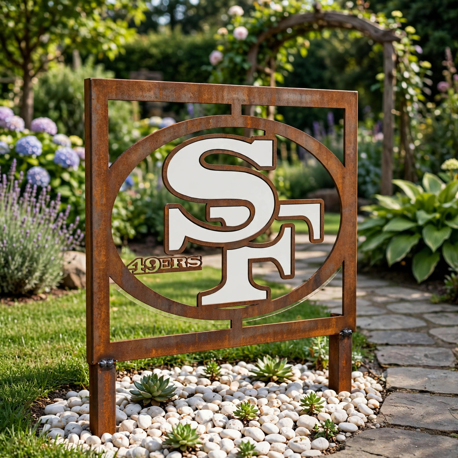San Francisco 49ers Logo Metal Garden Panel – NFL American Football Fan Outdoor Yard Decor Gift
