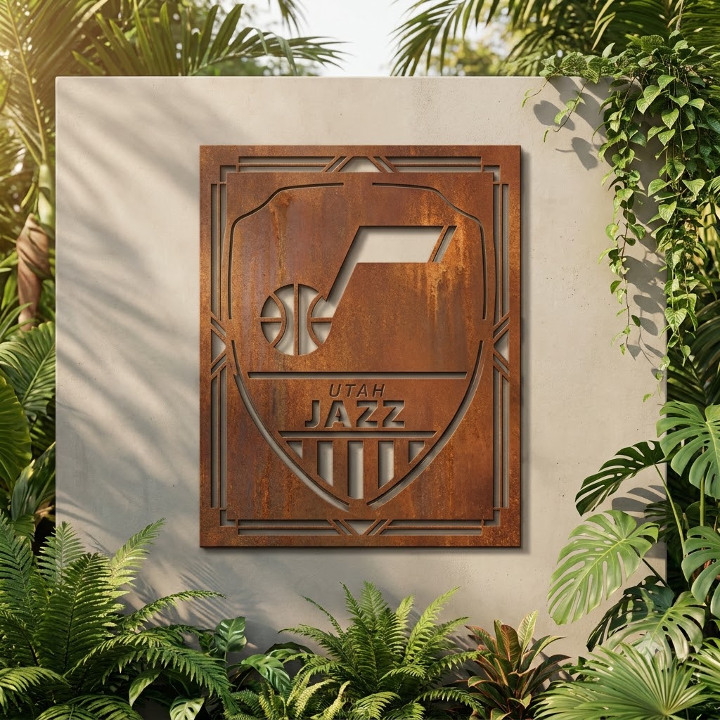 Utah Jazz Shield Shape Custom Metal Garden PanelNBA Fan Wall Art Home Decor