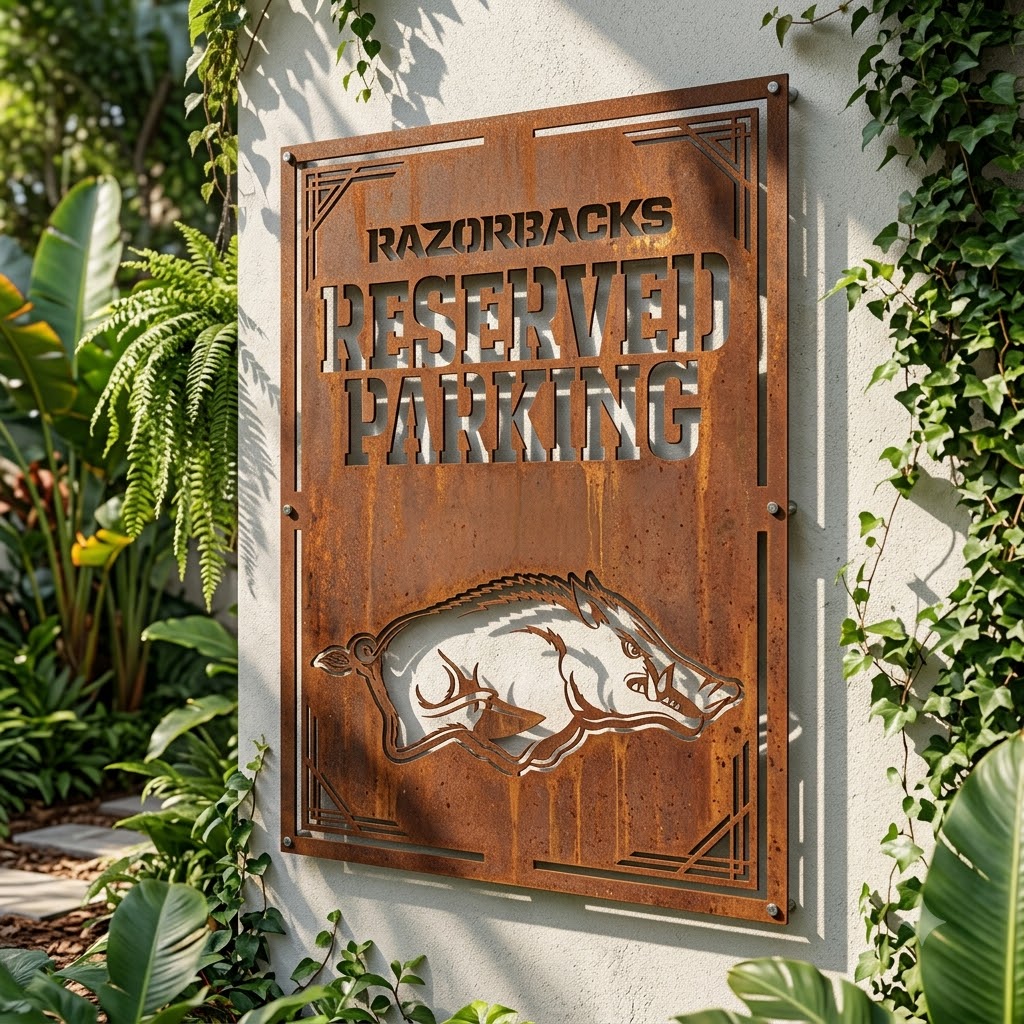 Arkansas Razorbacks Reserved Parking Custom Metal Garden PanelNBA Fan Wall Art Home Decor