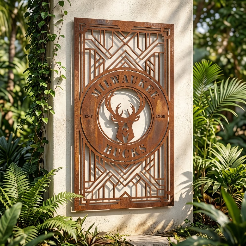 Milwaukee Bucks NBA Custom Metal Garden Panel Metal Wall Art Basketball Fan Gift Outdoor Patio Porch Vintage Deco