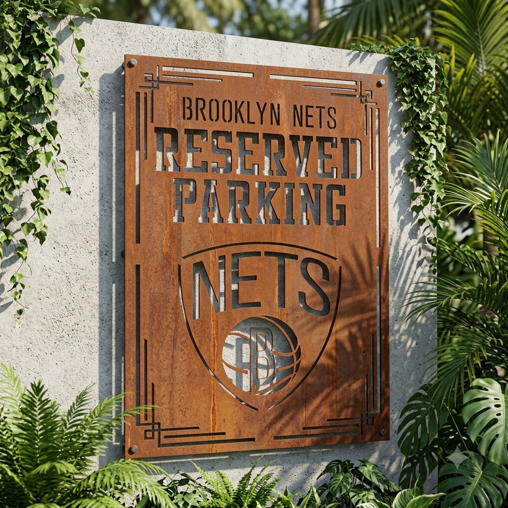 Brooklyn Nets Reserved Parking Logo Custom Metal Garden PanelNBA Fan Wall Art Home Decor