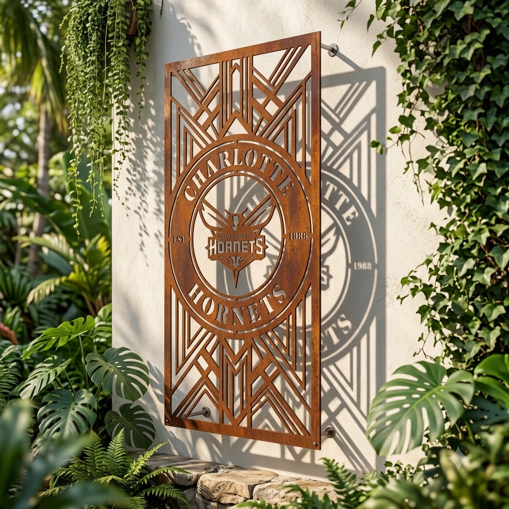 Charlotte Hornets NBA Custom Metal Garden Panel Metal Wall Art Basketball Fan Gift Outdoor Patio Porch Vintage De
