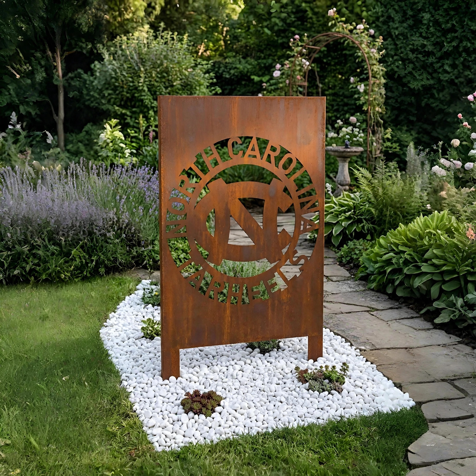 North Carolina Tar Heels Logo Metal Garden Panel – NCAA Basketball Fan Outdoor Yard Decor Gift