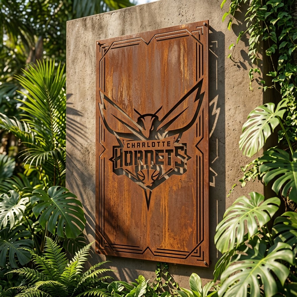 Charlotte New Orleans Hornets Logo Custom Metal Garden PanelNBA Fan Wall Art Home Decor