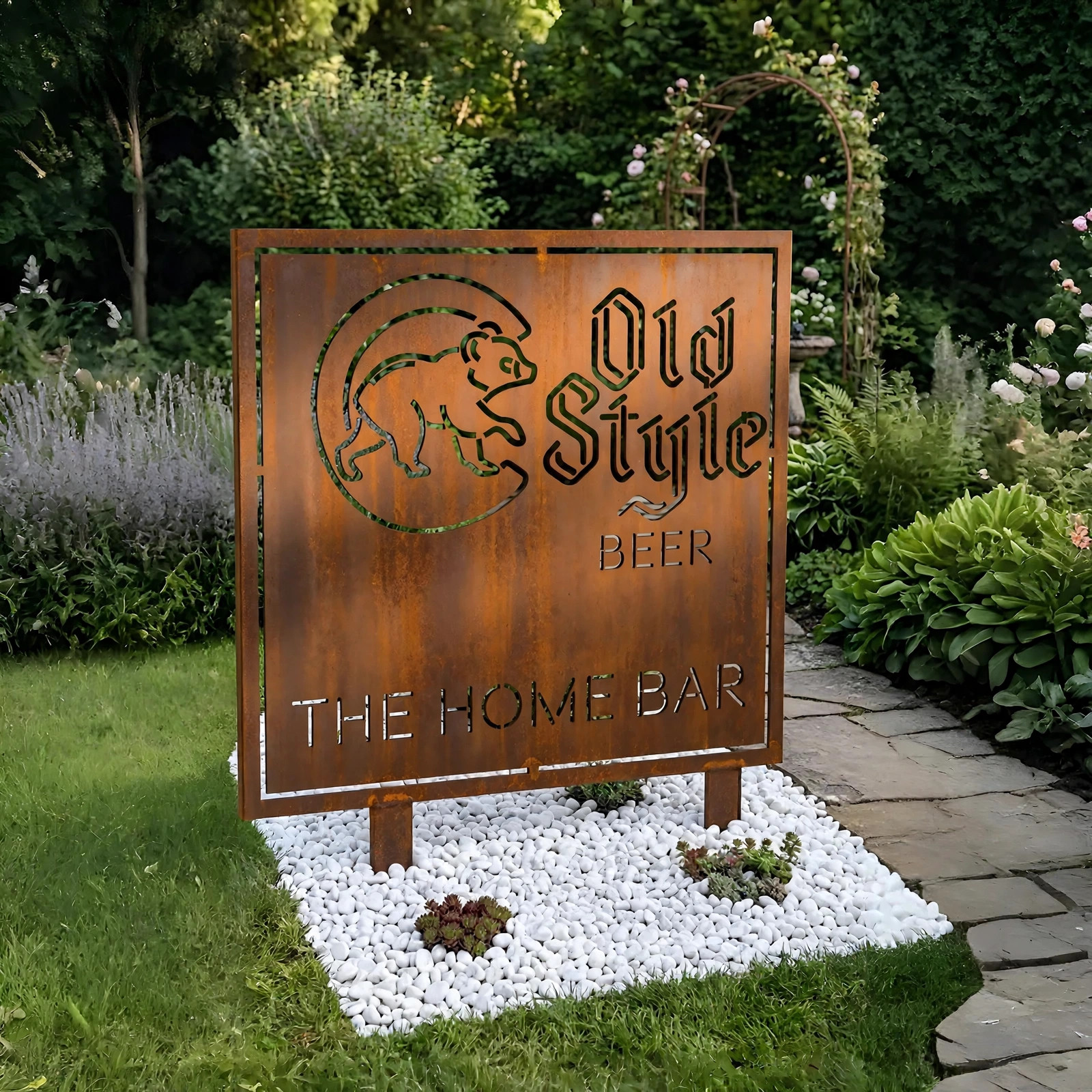 Chicago Cubs Personalized Logo Metal Garden Panel – MLB Baseball Fan Outdoor Yard Decor Gift