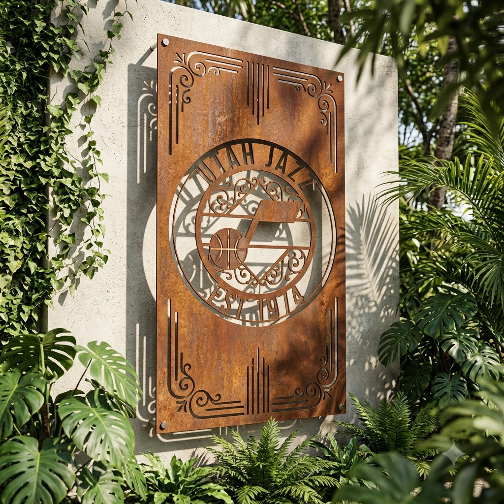 NBA Utah Jazz Custom Metal Garden PanelBasketball Monogram Wall Art Home Decor