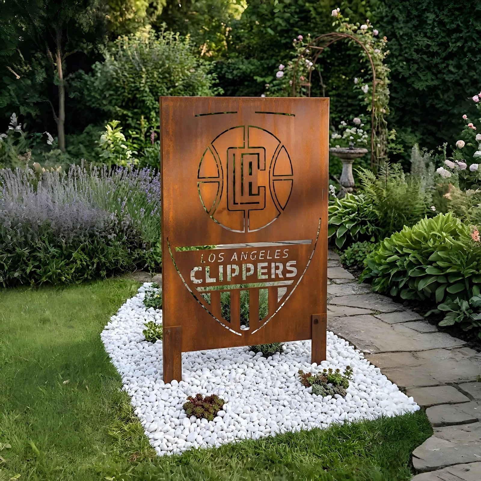 Los Angeles Clippers Shield Logo Metal Garden Panel – NBA Basketball Fan Outdoor Yard Decor Gift