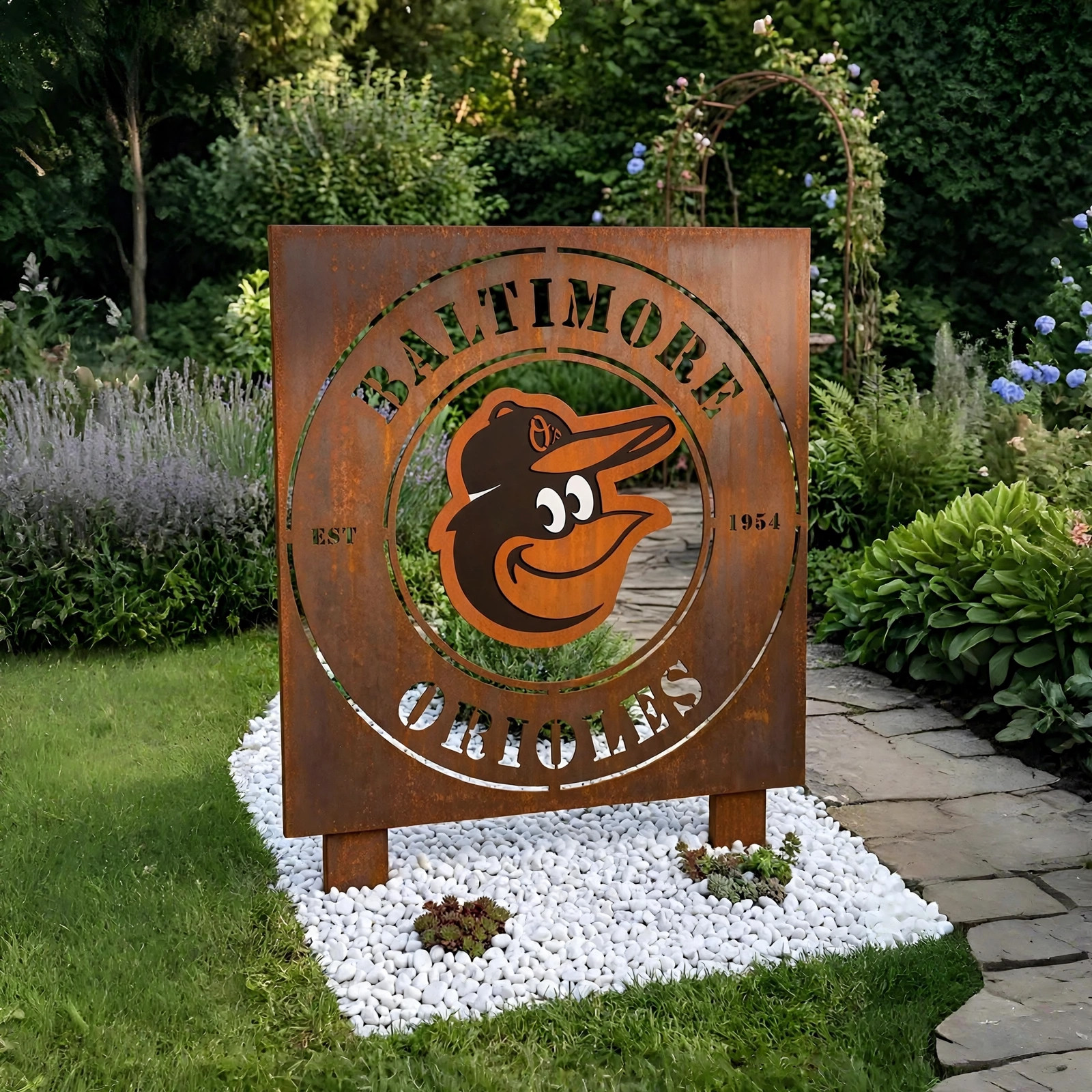Baltimore Orioles Logo Metal Garden Panel – MLB Baseball Fan Outdoor Yard Decor Gift