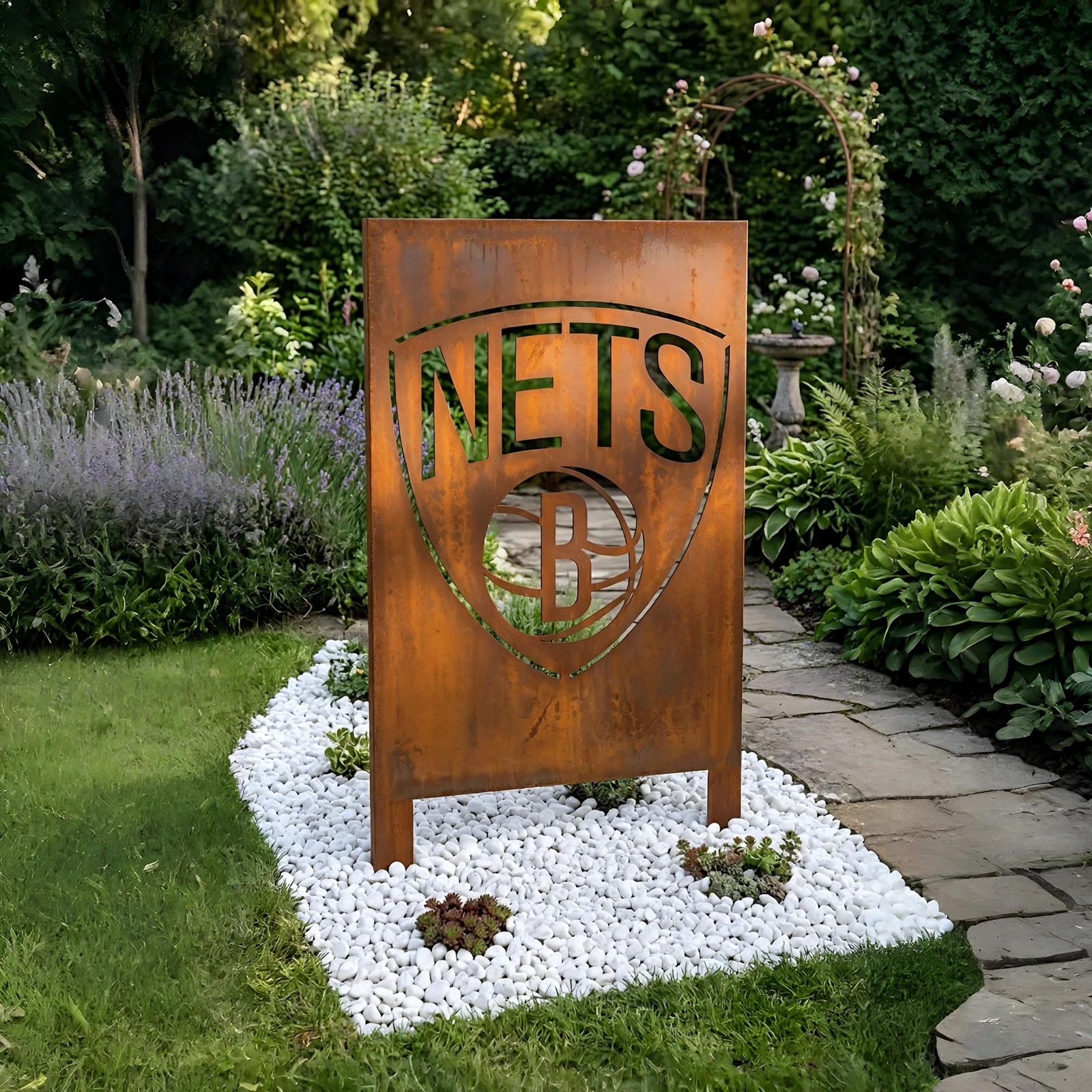 Brooklyn Nets Logo Metal Garden Panel – NBA Basketball Fan Outdoor Yard Decor Gift