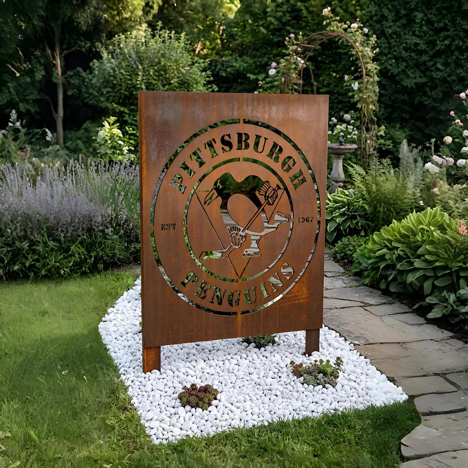 NHL Pittsburgh Penguins Metal Garden Panel Yard Art Outdoor Decor