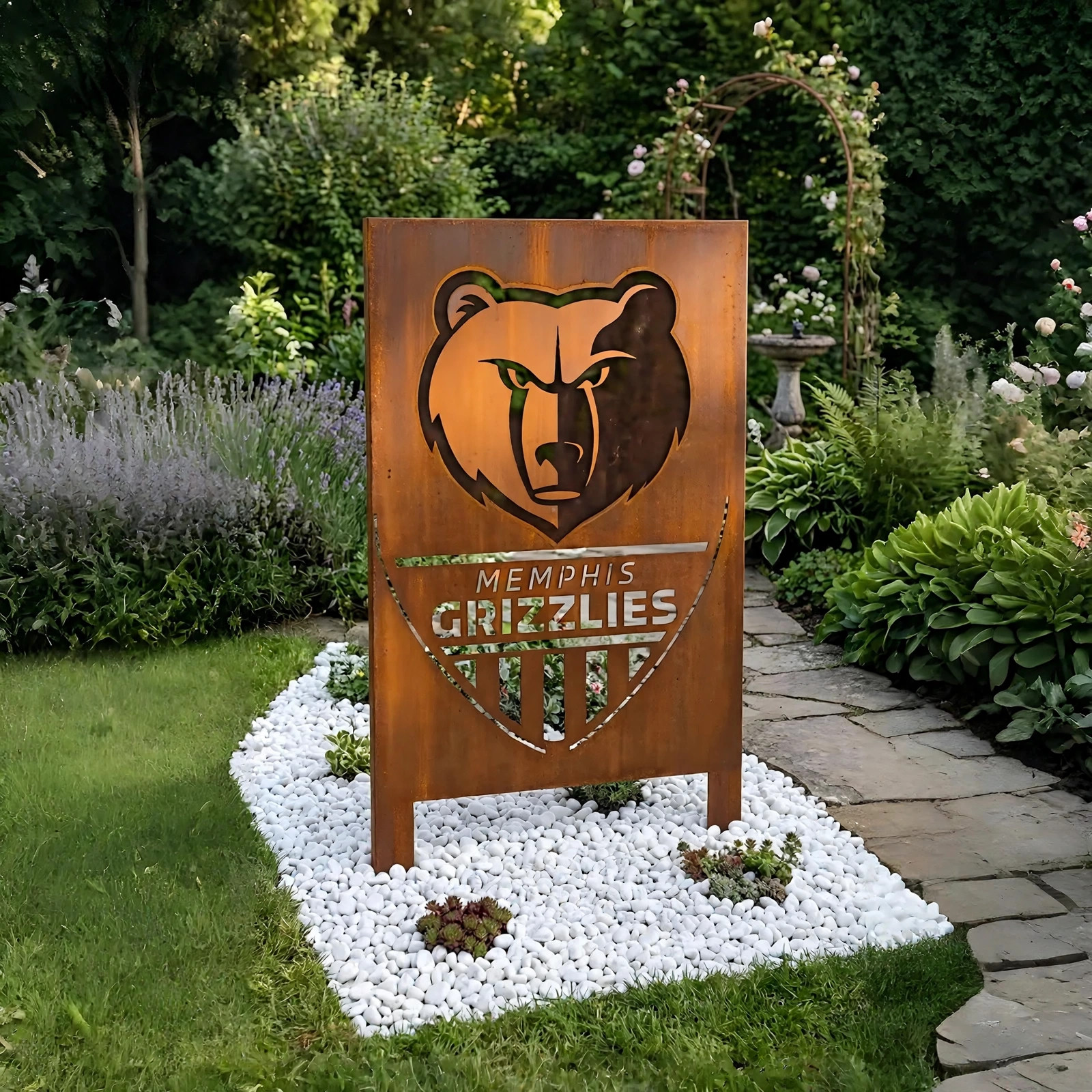 Memphis Grizzlies Shield Logo Metal Garden Panel – NBA Basketball Fan Outdoor Yard Decor Gift