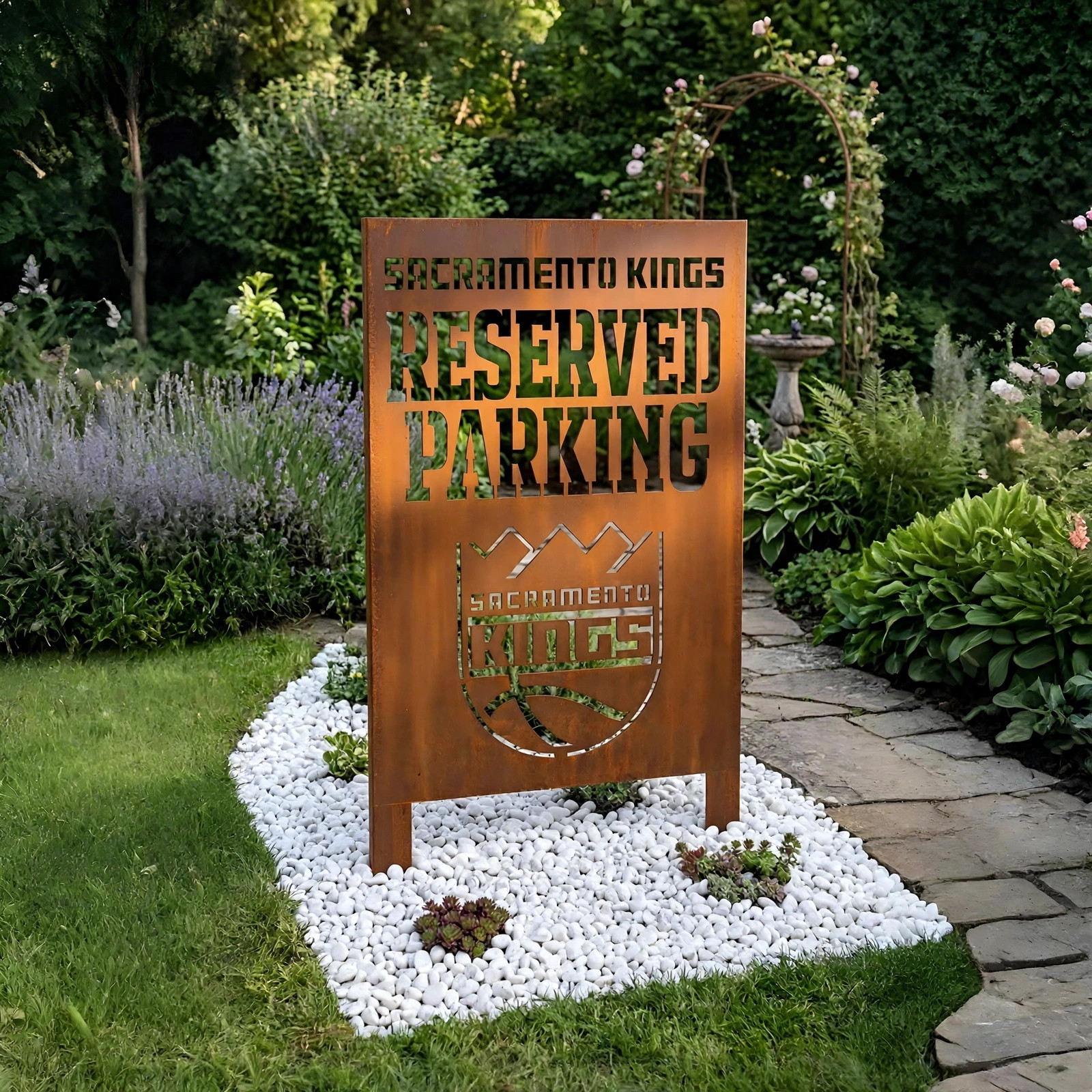 Sacramento Kings Reserved Parking Logo Metal Garden Panel – NBA Basketball Fan Outdoor Decor Gift