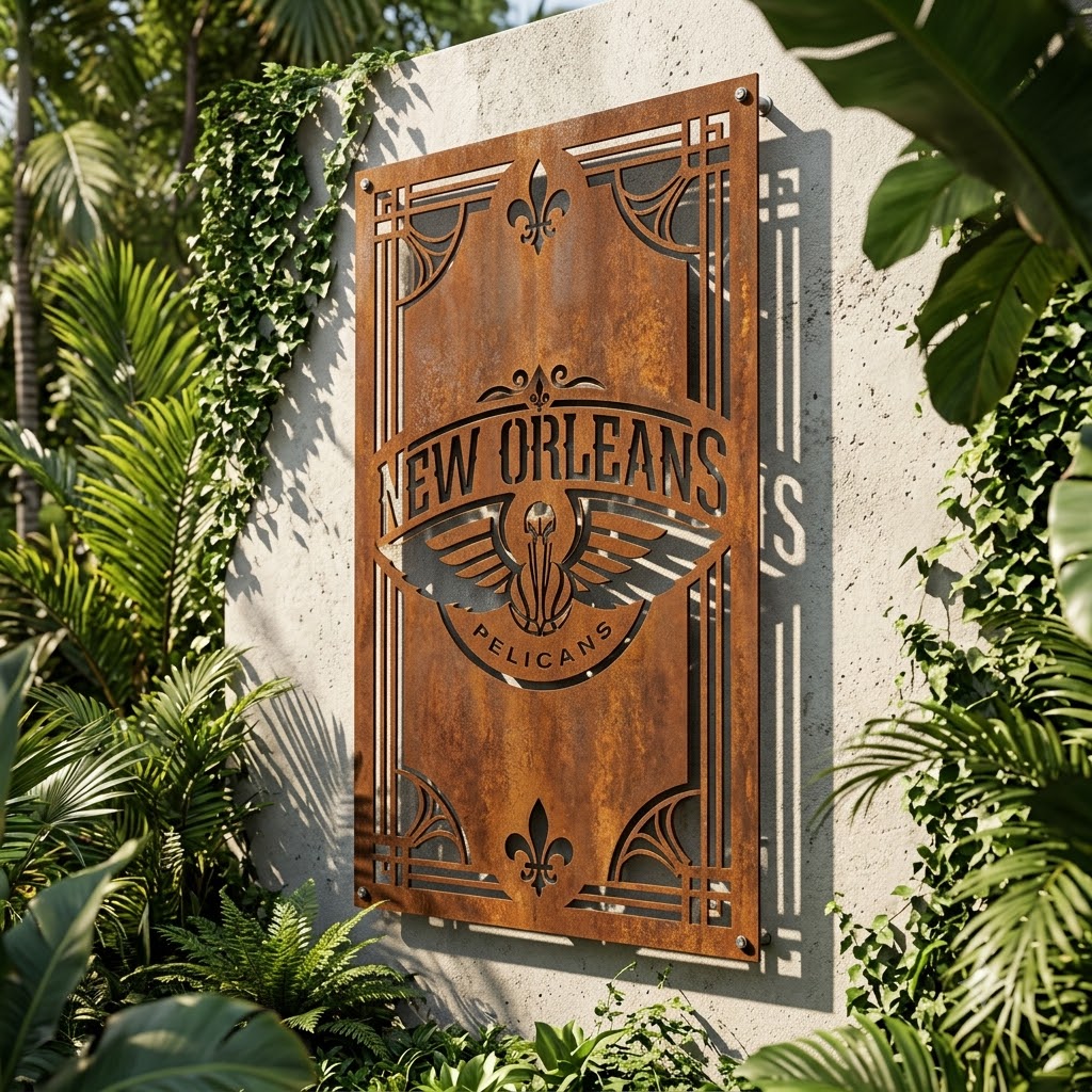 New Orleans Pelicans Logo Custom Metal Garden PanelNBA Fan Wall Art Home Decor