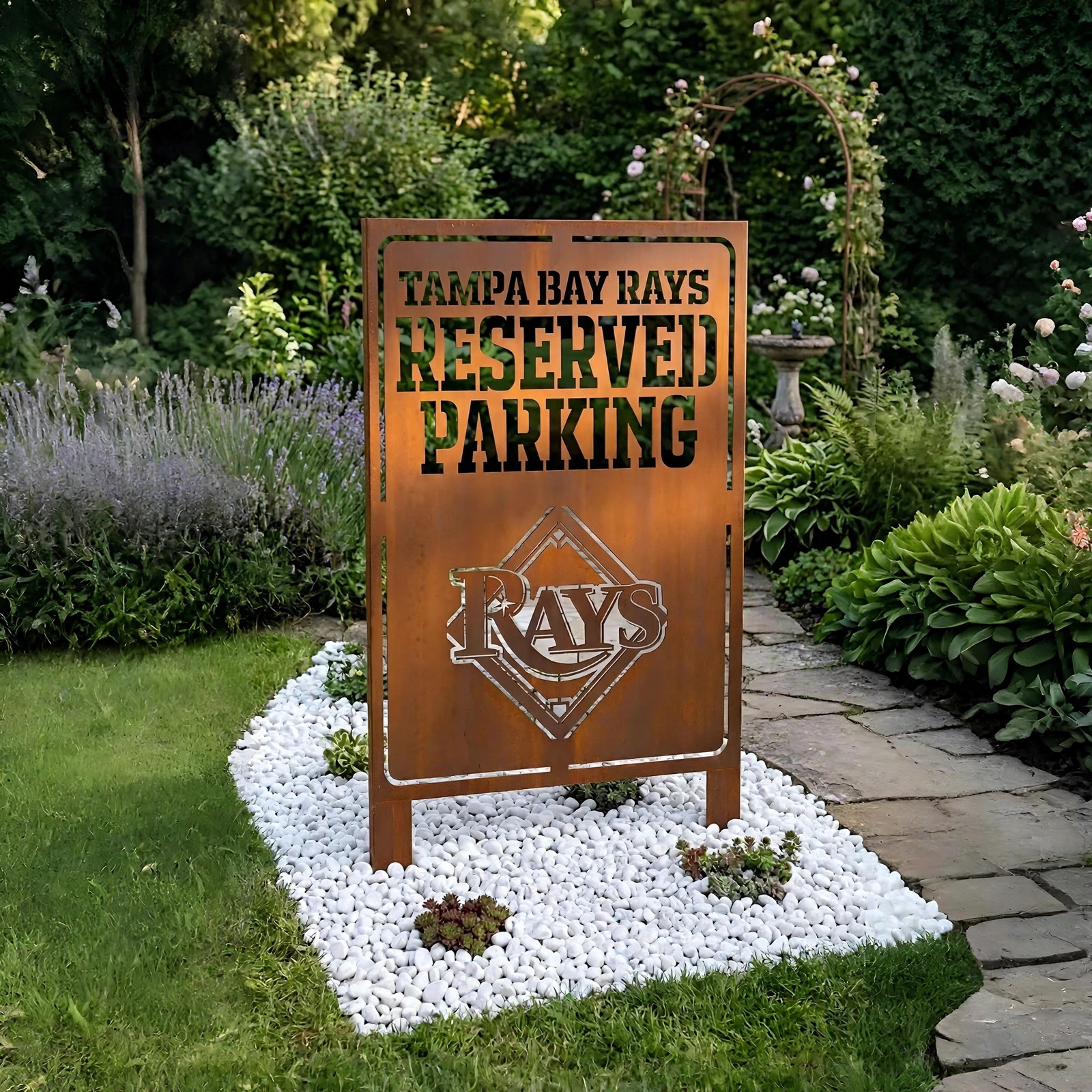 Tampa Bay Rays Reserved Parking Logo Metal Garden Panel – MLB Baseball Fan Outdoor Yard Decor Gift