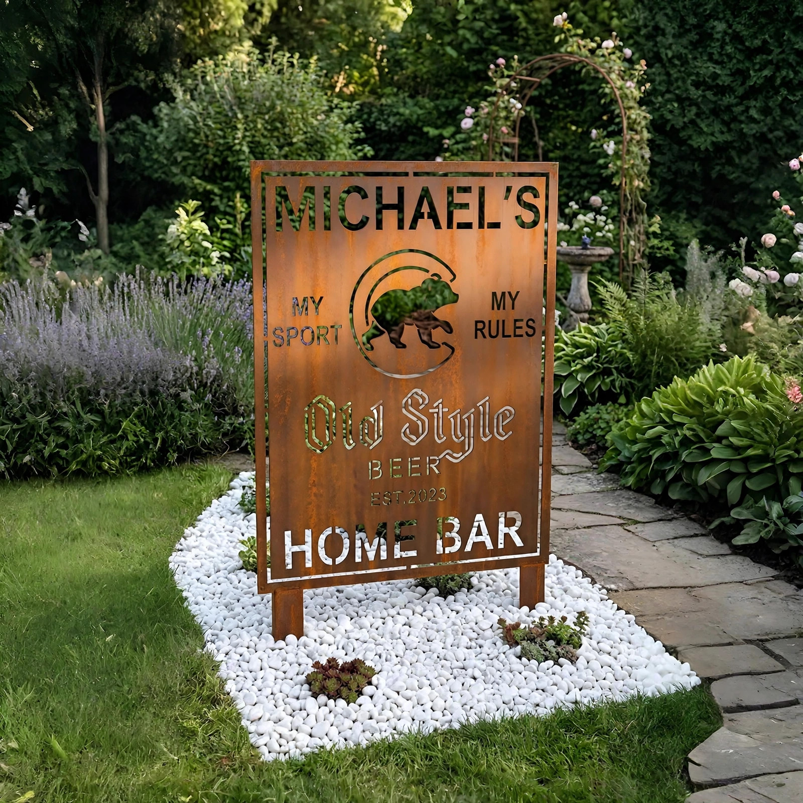 Chicago Cubs Personalized Logo Metal Garden Panel – MLB Baseball Fan Outdoor Yard Decor Gift