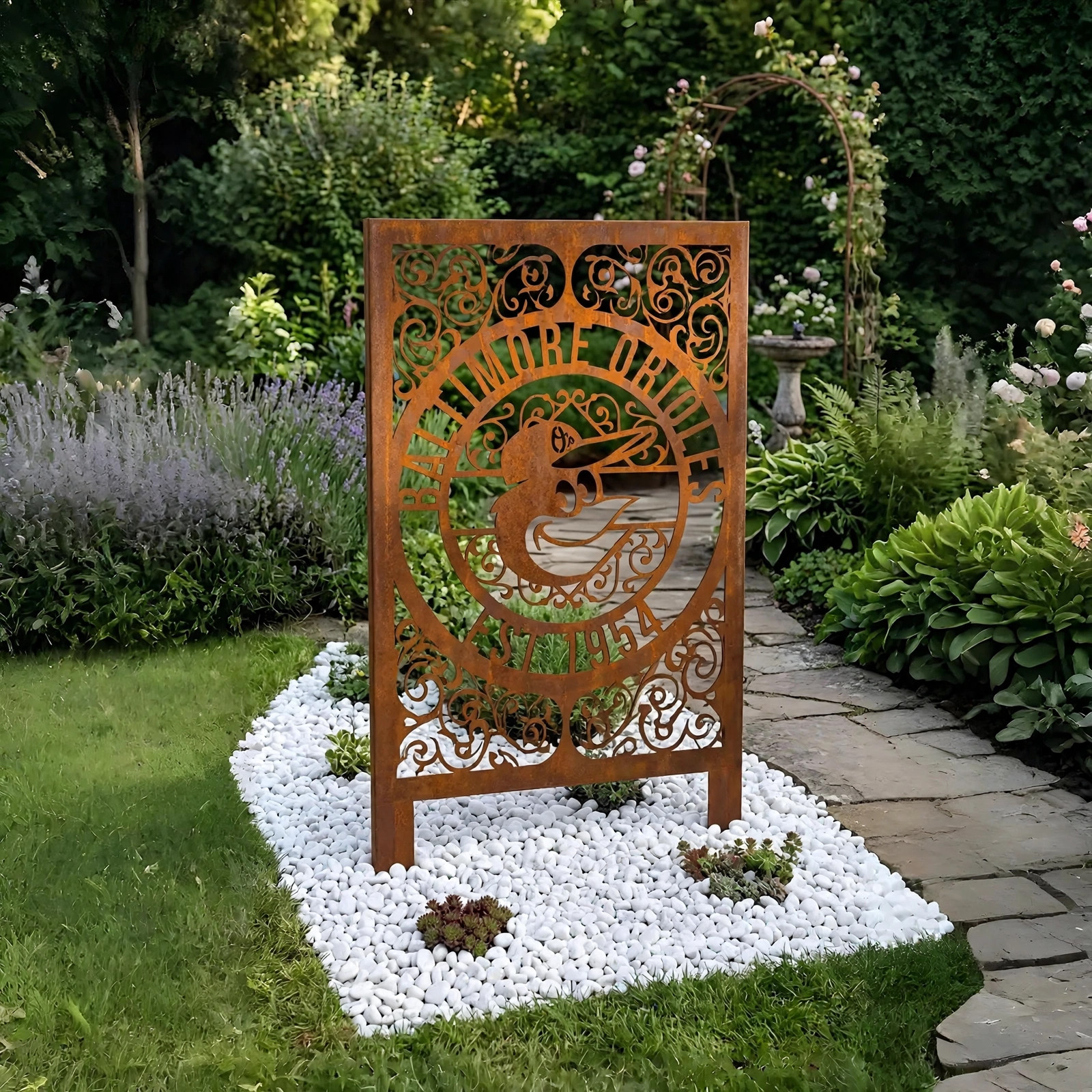 Baltimore Orioles Monogram Logo Metal Garden Panel – MLB Baseball Fan Outdoor Yard Decor Gift