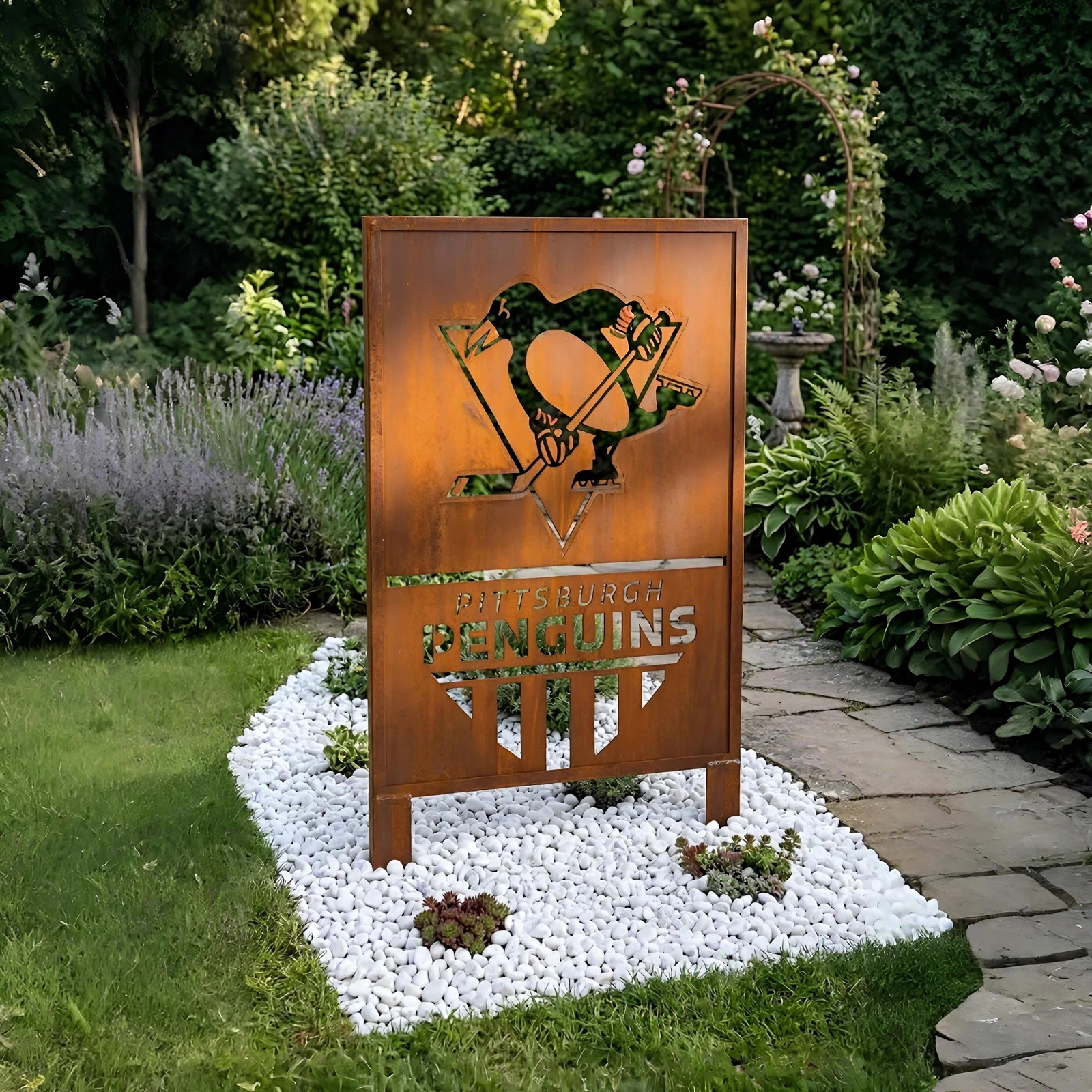 NHL Pittsburgh Penguins Shield Shape NHL Fan Wall Art Home Decor Metal Garden Panel Yard Art Outdoor Decor