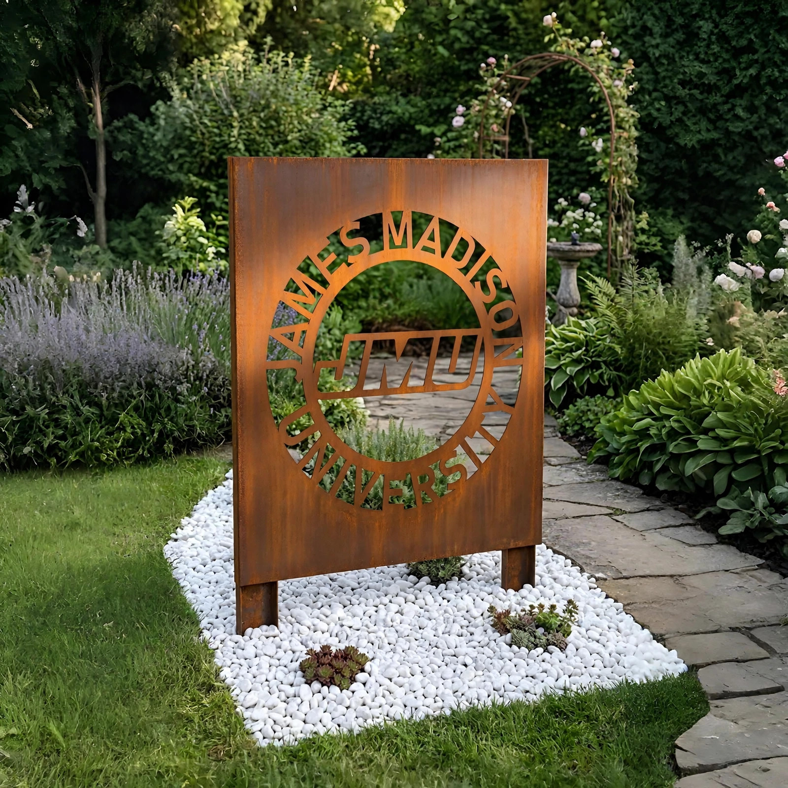 James Madison Dukes Logo Metal Garden Panel – NCAA American Football Fan Outdoor Yard Decor Gift