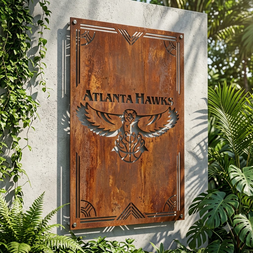 Atlanta Hawks Logo Custom Metal Garden PanelNBA Fan Wall Art Home Decor