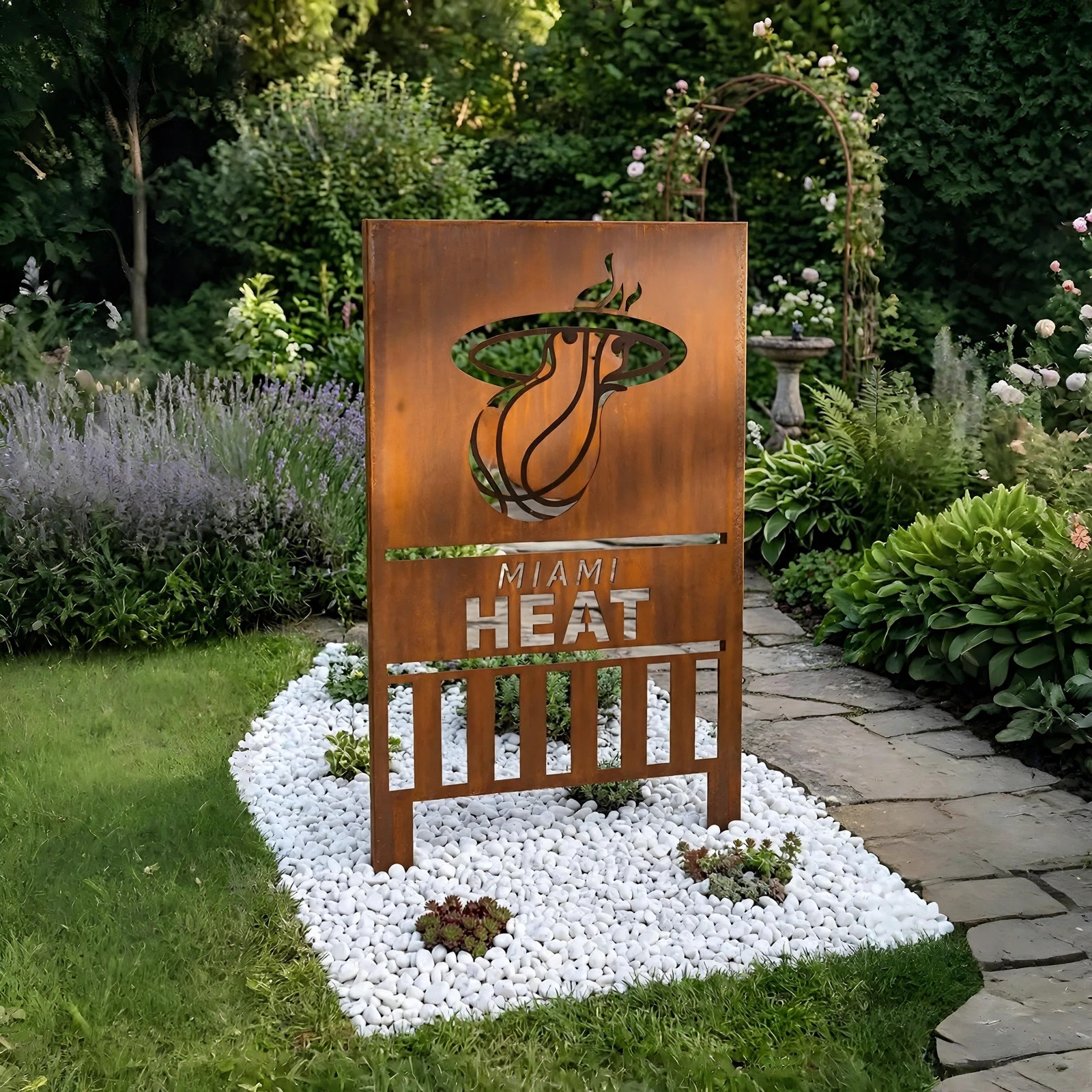 Miami Heat Shield Logo Metal Garden Panel – NBA Basketball Fan Outdoor Yard Decor Gift