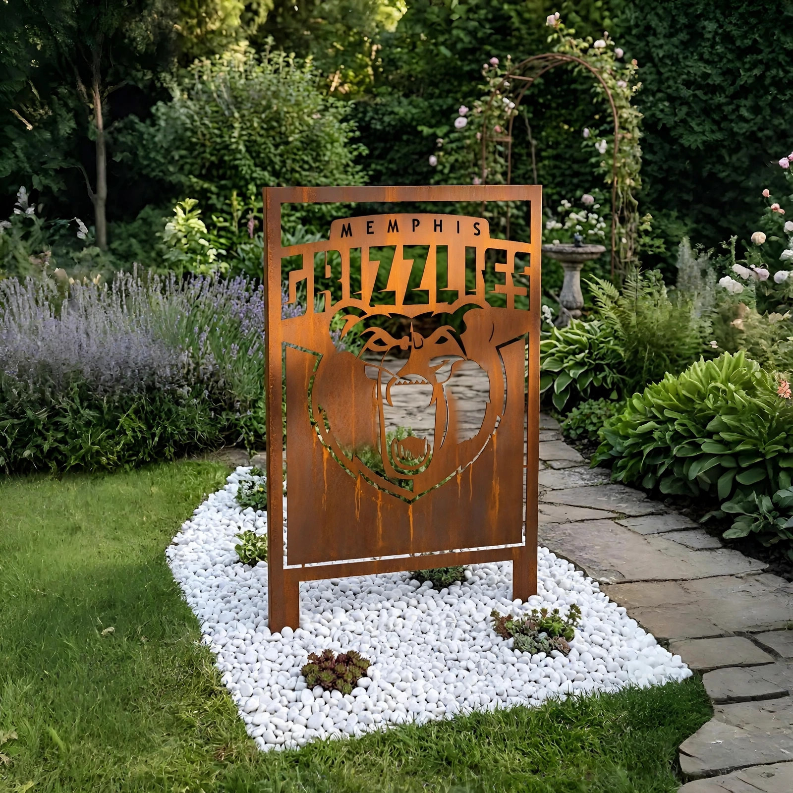 Memphis Grizzlies Logo Metal Garden Panel – NBA Basketball Fan Outdoor Yard Decor Gift