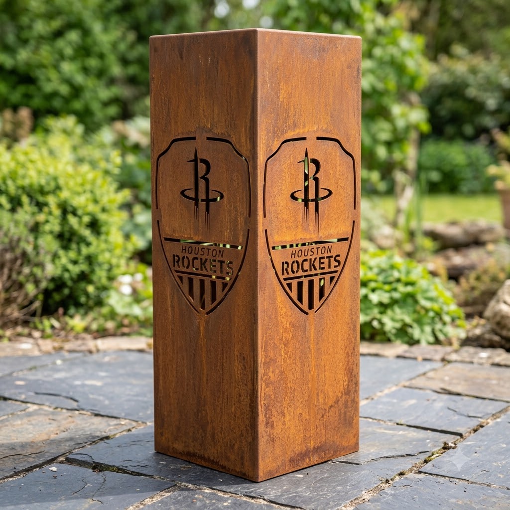 Houston Rockets Shield Shape Garden Metal ColumnNBA Fan Wall Art Home Decor