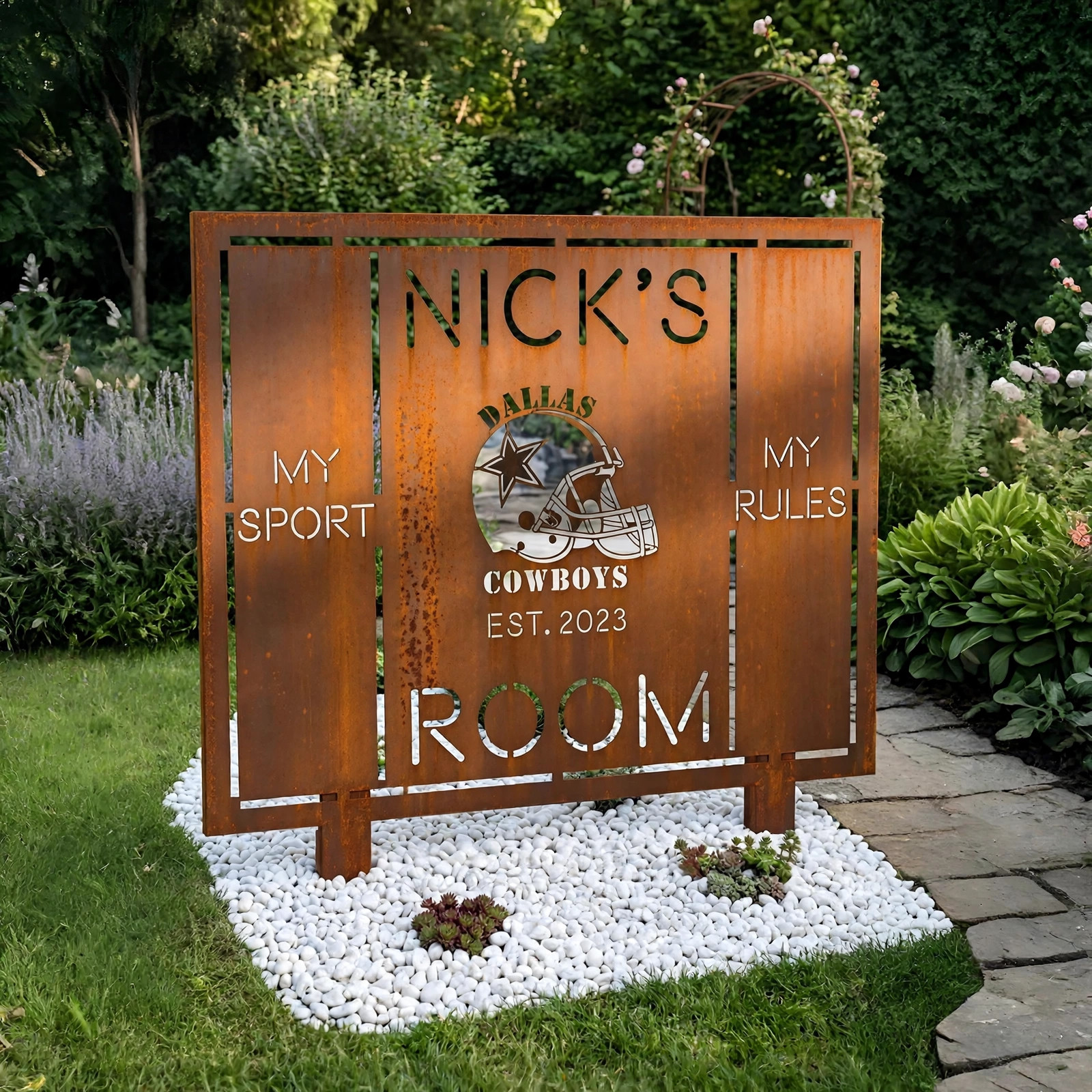 Dallas Cowboys Personalized Logo Metal Garden Panel – NFL American Football Fan Outdoor Decor Gift