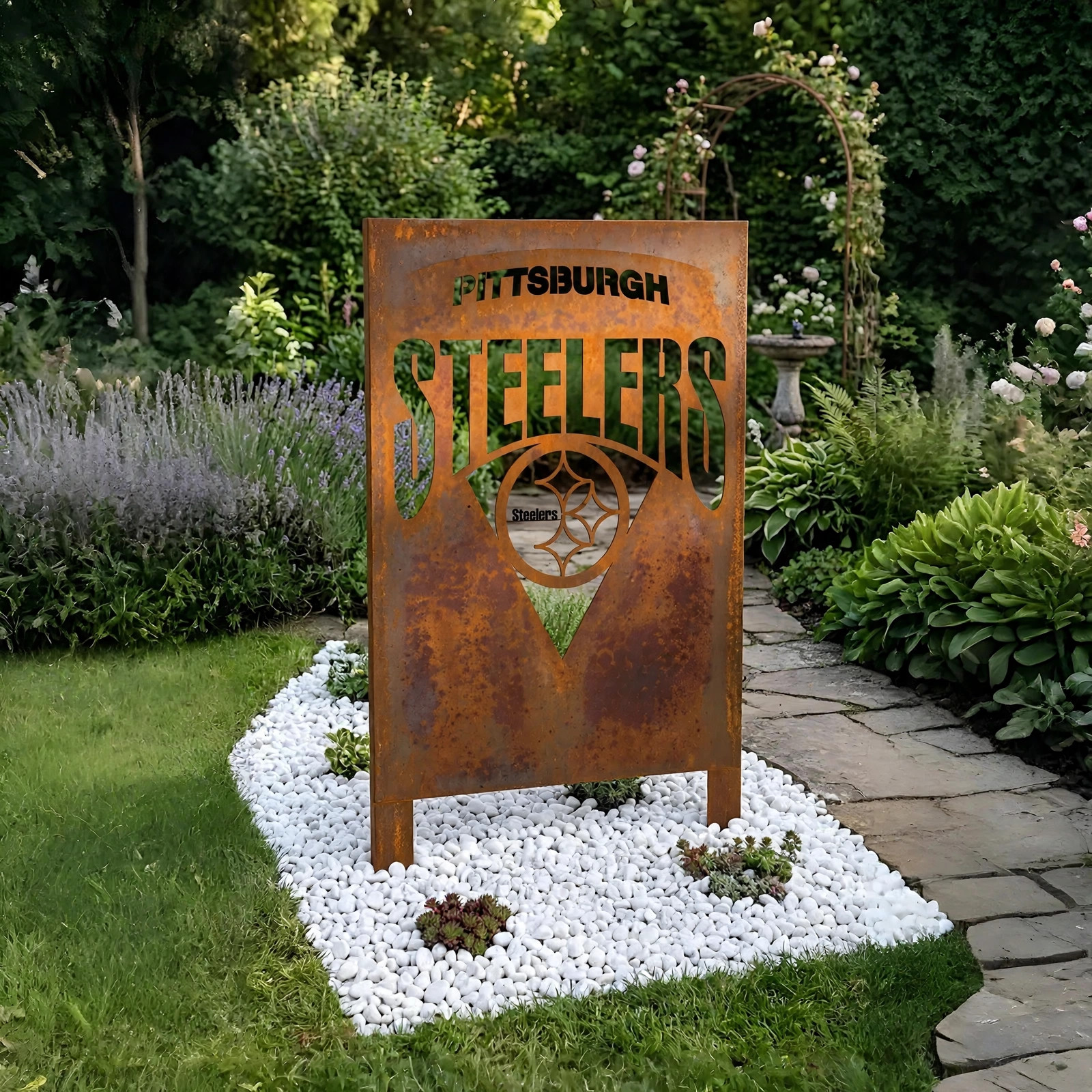 Pittsburgh Steelers Logo Metal Garden Panel – NFL American Football Fan Outdoor Yard Decor Gift