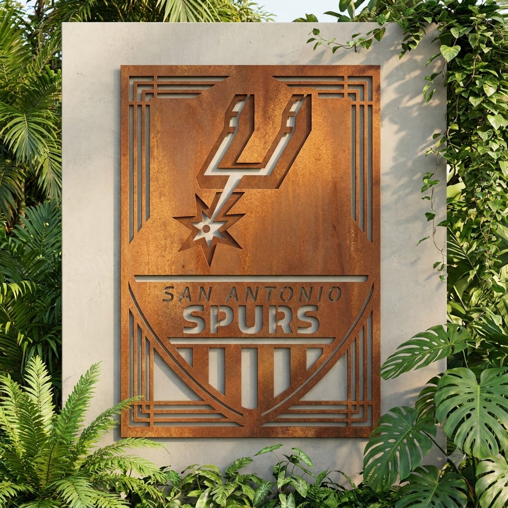 San Antonio Spurs Shield Shape Custom Metal Garden PanelNBA Fan Wall Art Home Decor