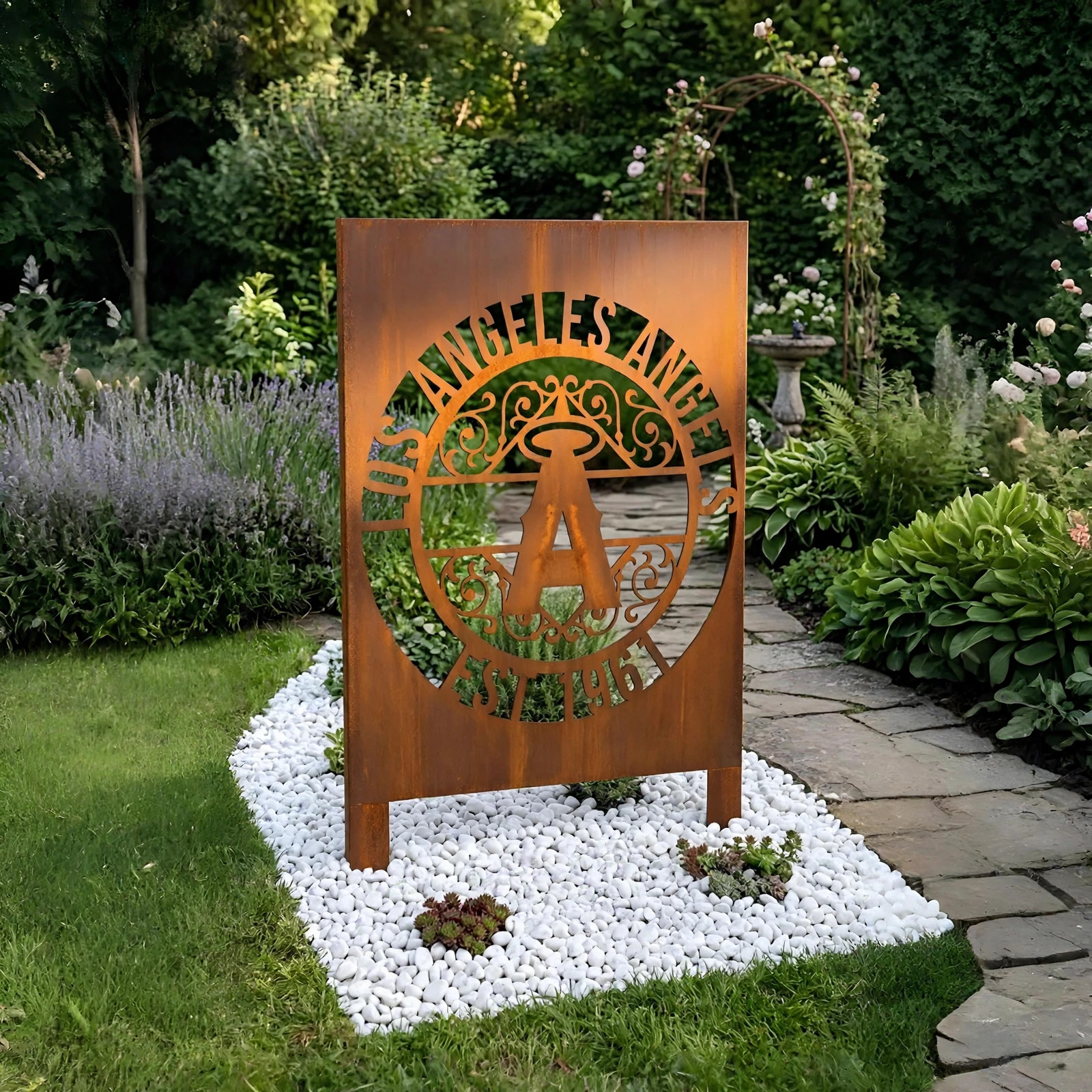 Los Angeles Angels Monogram Logo Metal Garden Panel – MLB Baseball Fan Outdoor Yard Decor Gift