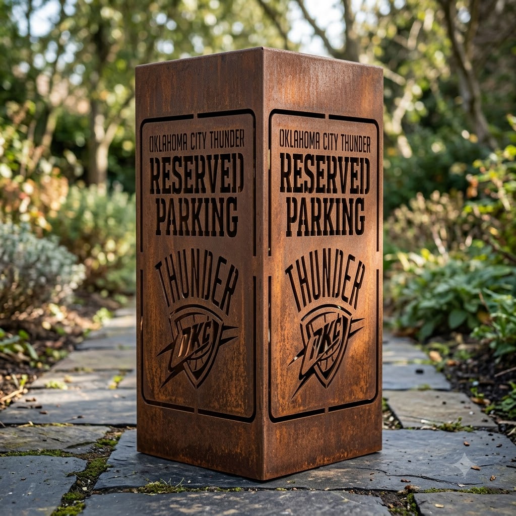 Oklahoma City Thunder Reserved Parking Logo Garden Metal ColumnNBA Fan Wall Art Home Decor