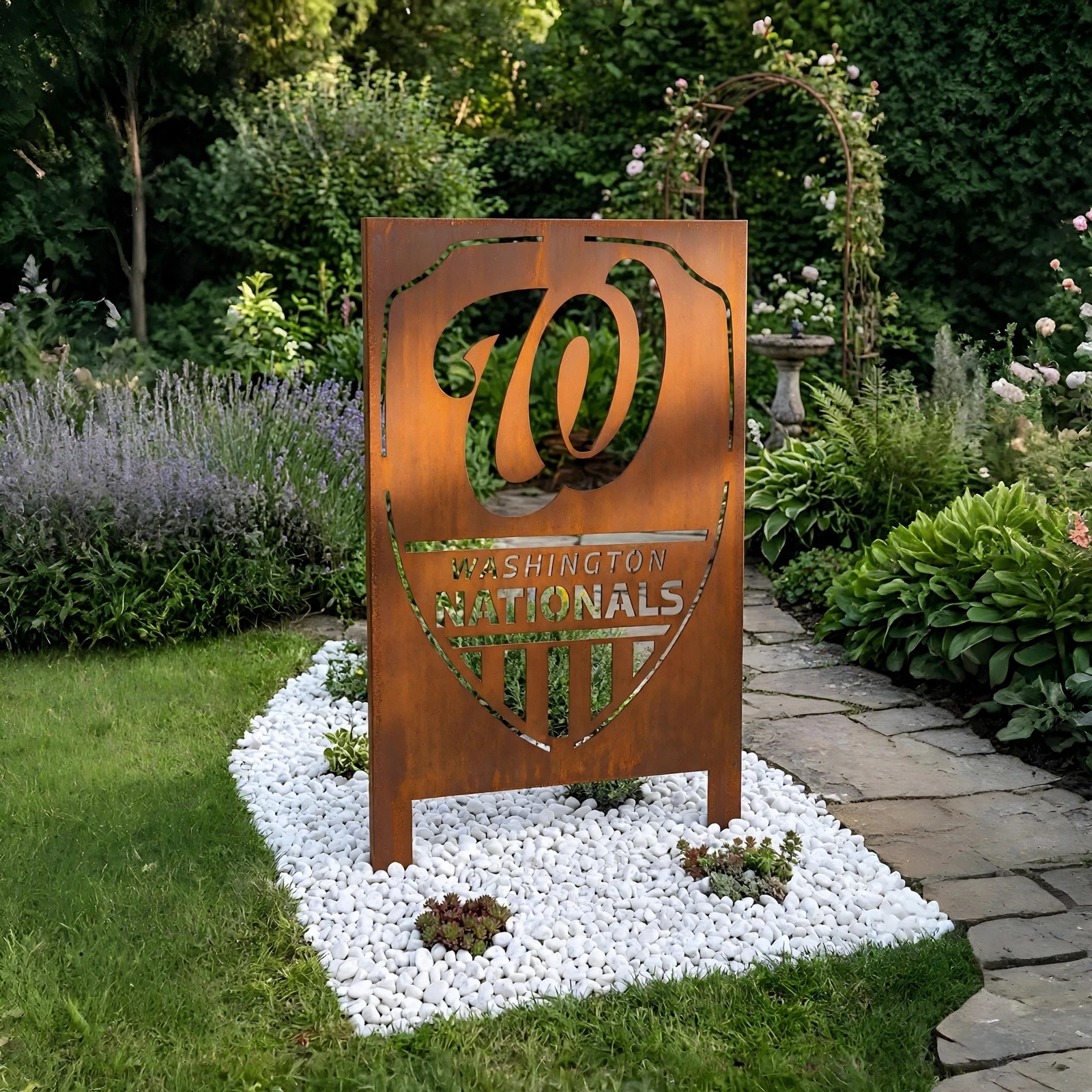 Washington Nationals Shield Logo Metal Garden Panel – MLB Baseball Fan Outdoor Yard Decor Gift