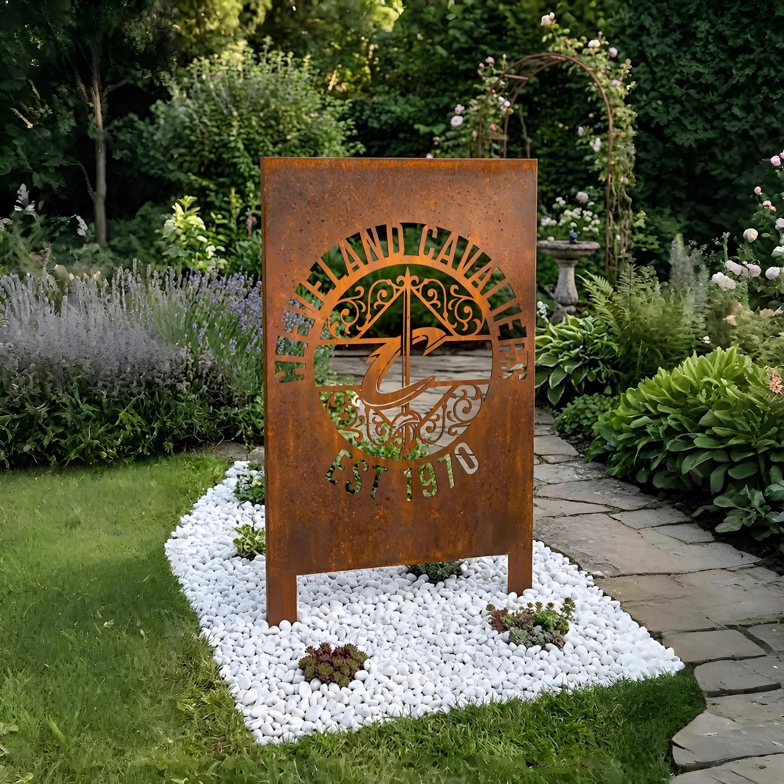 Cleveland Cavaliers Monogram Logo Metal Garden Panel – NBA Basketball Fan Outdoor Yard Decor Gift